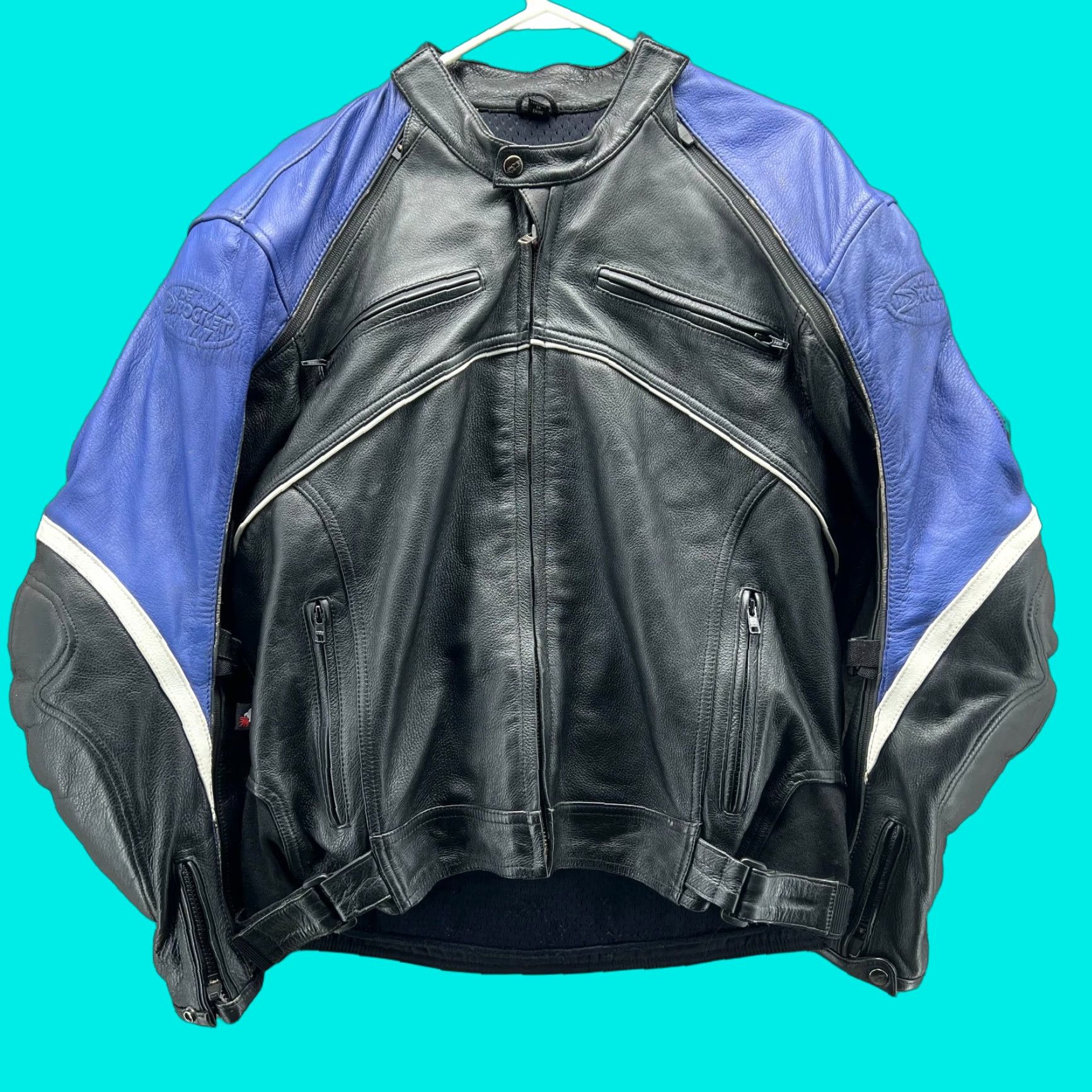 Joe Rocket Joe Rocket Jacket Mens L Blue Leather Full Zip Padded Biker Armor Sports/Business/Casual Vintage: No Size US L / EU 52-54 / 3 - 1 Thumbnail