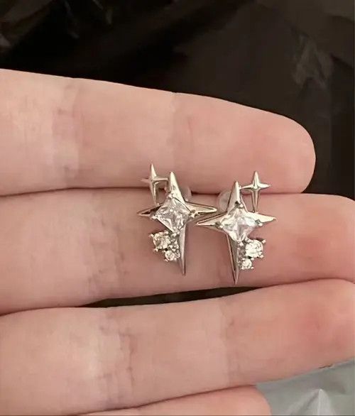 Japanese Brand Crystal Star Stone Earrings Gothic Punk Chrome Jewelry Spike Size ONE SIZE - 3 Thumbnail