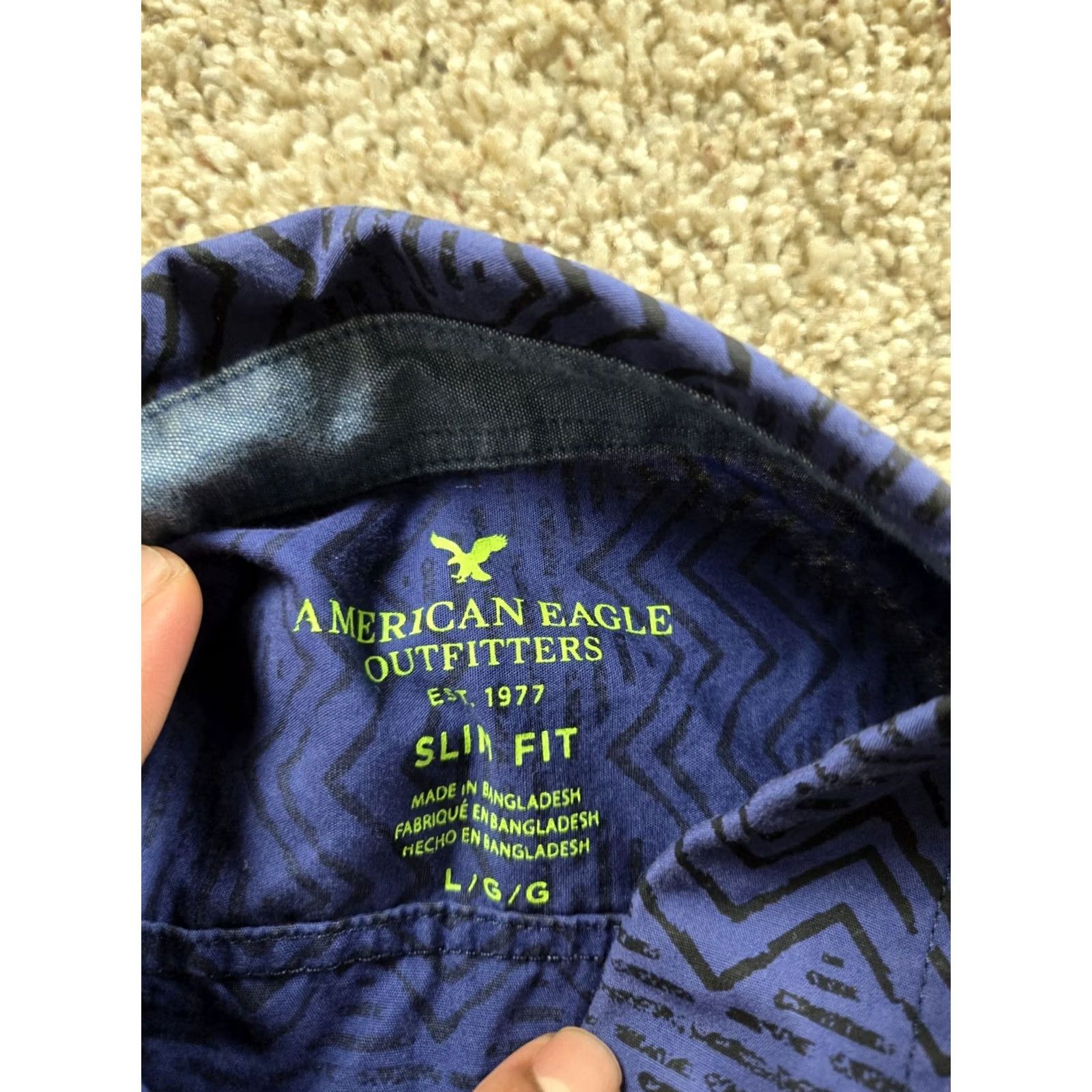 American Eagle Outfitters American Eagle Outfitters Shirt Large Mens Blue Slim Fit Cotton Button Up Geometric Tribal Size US L / EU 52-54 / 3 - 4 Thumbnail
