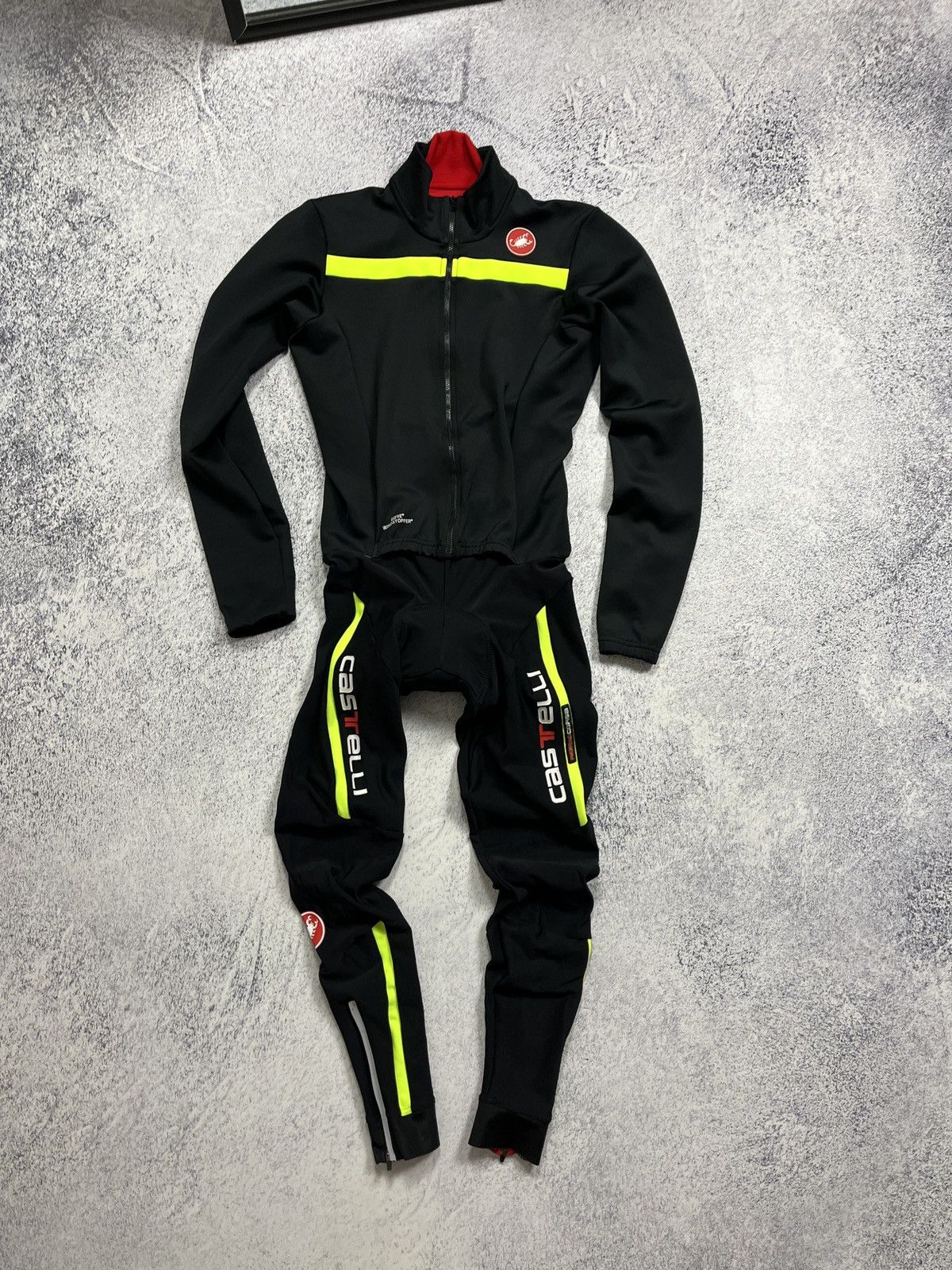 Castelli Cycling Jersey Thermosuit Gore Rosso Corsa Bibs