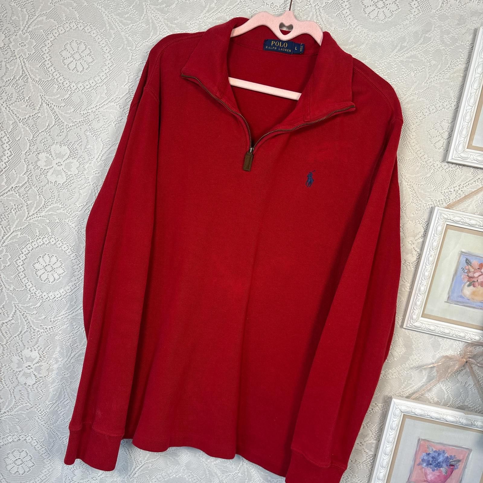 Polo Ralph Lauren vintage red quarter zip polo sweater Size US L / EU 52-54 / 3 - 3 Thumbnail
