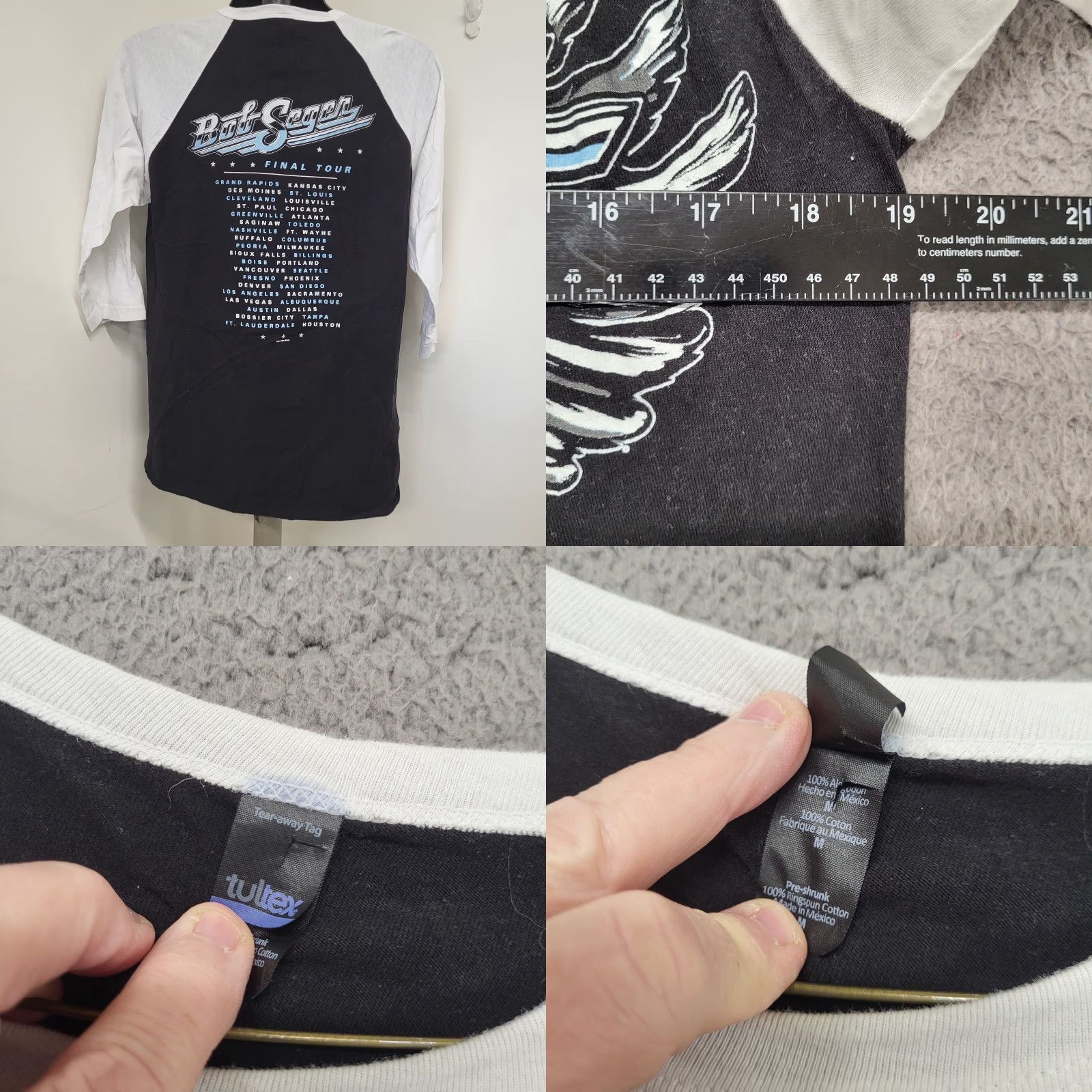 Vintage Bob Segar Tshirt Mens Size M Black & White Final Tour 2018-2019 Raglan Sleeve Graphic Print Aerosmith Tultex Rock Shirt Mens Size US M / EU 48-50 / 2 - 8 Thumbnail