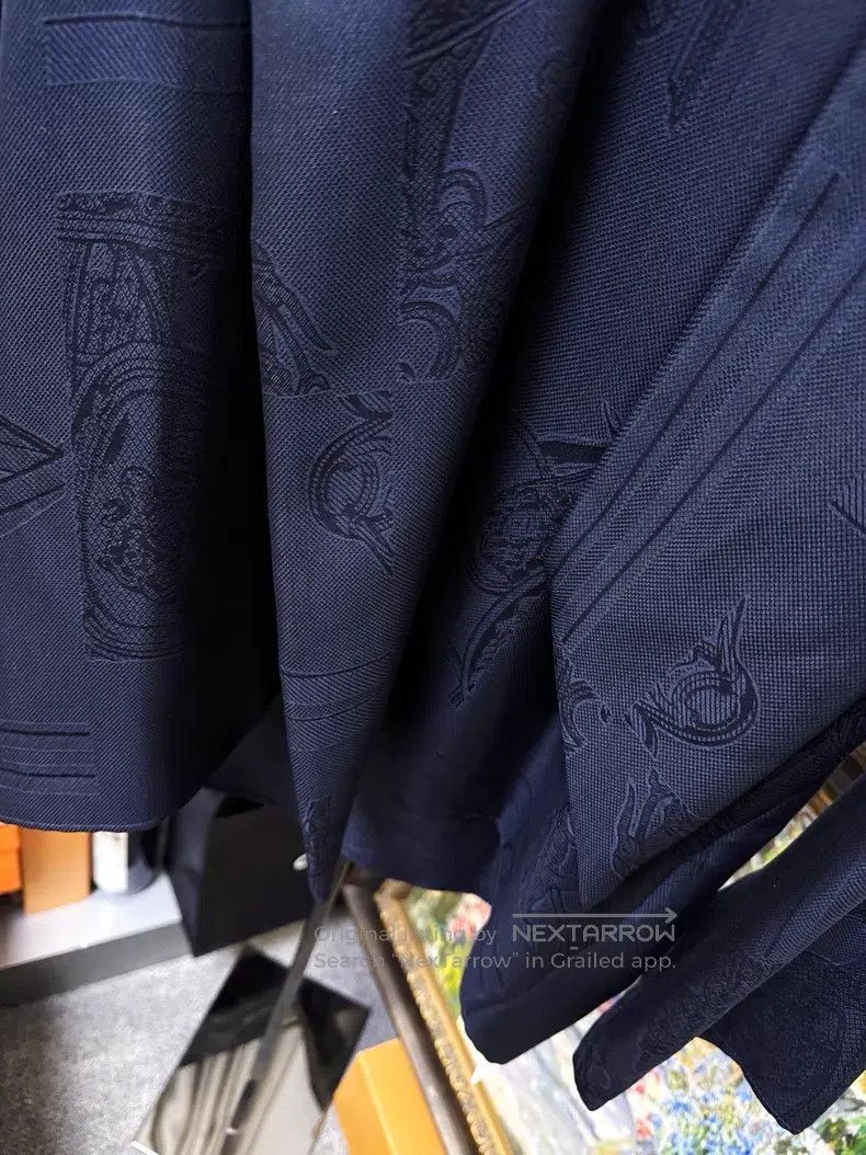 Hermes Hermes Dark Blue Silk Jacquard Long Sleeve Shirt Top Size XS / US 0-2 / IT 36-38 - 8 Thumbnail