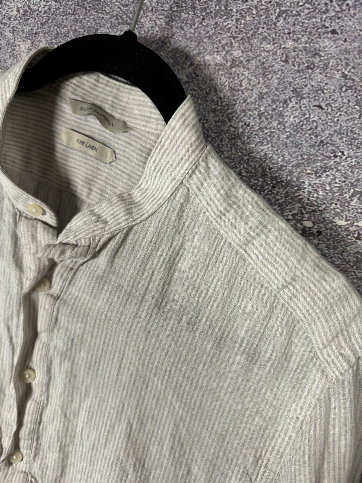 Suitsupply Suitsupply Shirt Gray Stripe Pure Linen Band Collar Popover Size US M / EU 48-50 / 2 - 12 Thumbnail