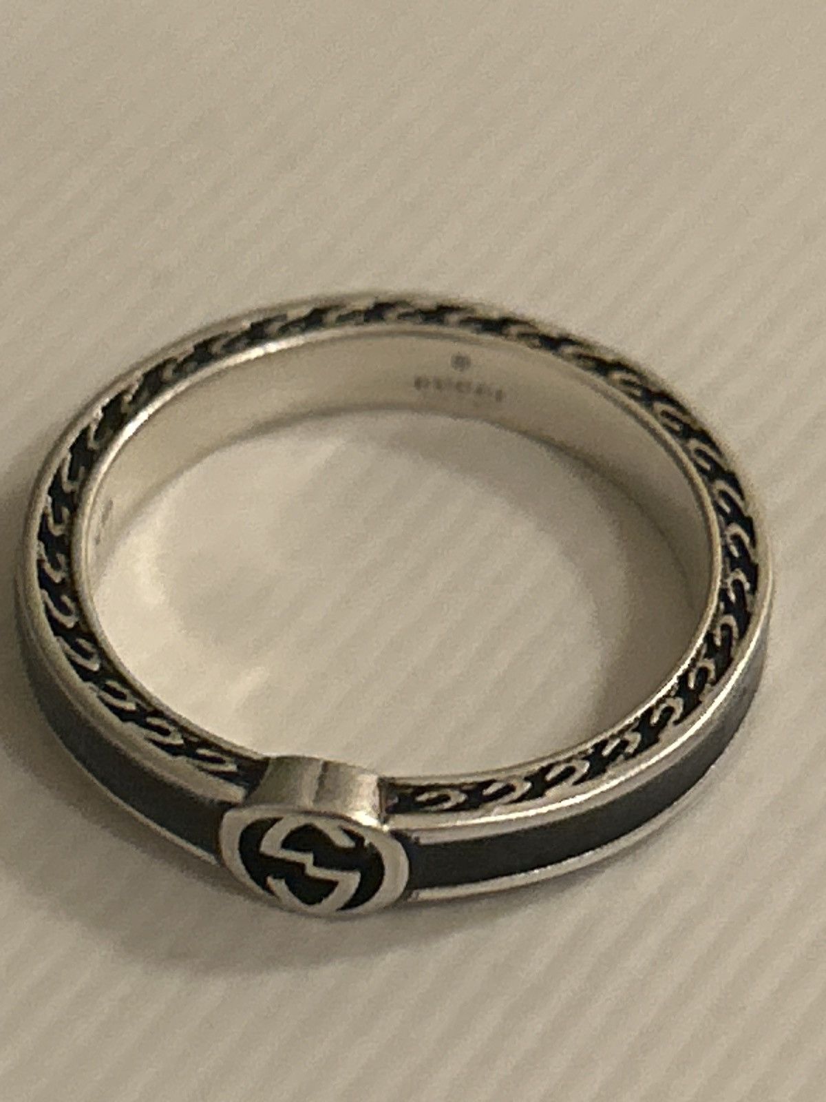 Gucci Gucci Interlocking G Enamel Thin Ring Black Ag925 701620 Size ONE SIZE - 3 Thumbnail