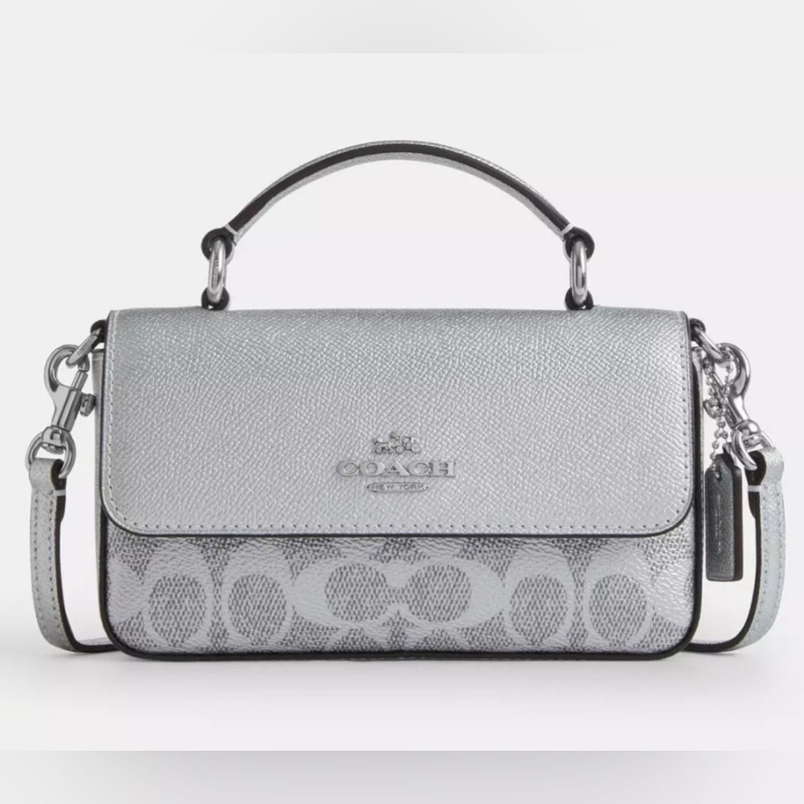 Coach Mini Josie Top Handle Bag Signature Canvas Gray Silver New, Women's