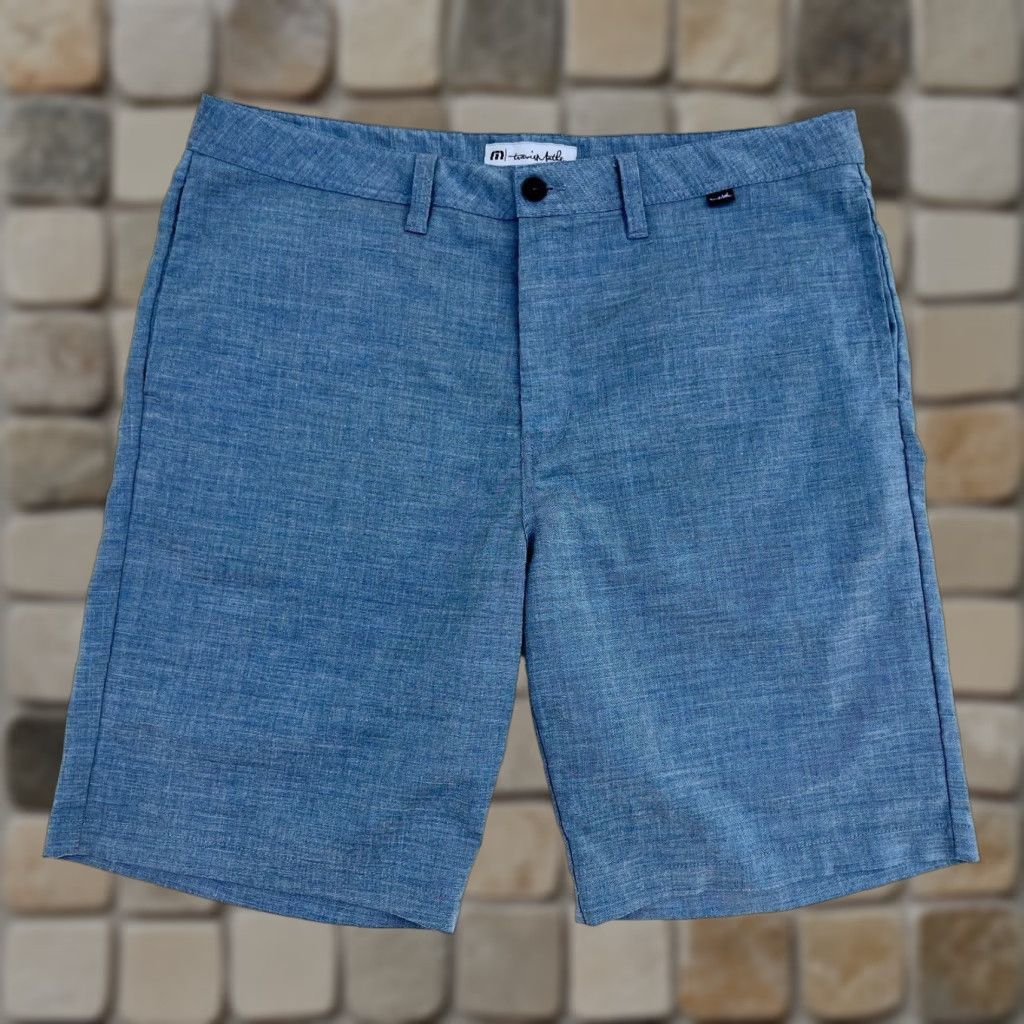 TravisMathew Travis Mathew Men's Chambray Shorts 38 Blue Flat Front Mid Rise 10 Inseam Regular Chino Outdoor Preppy Sports Mens Size US 38 / EU 54 - 1 Thumbnail