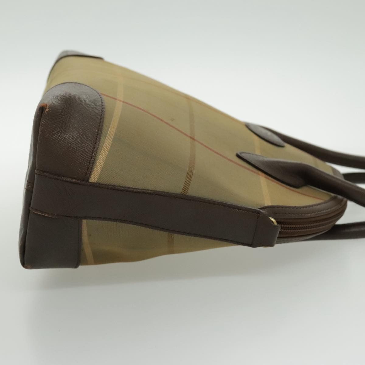 Burberry Nova Check Hand Bag Canvas Leather Brown Gold