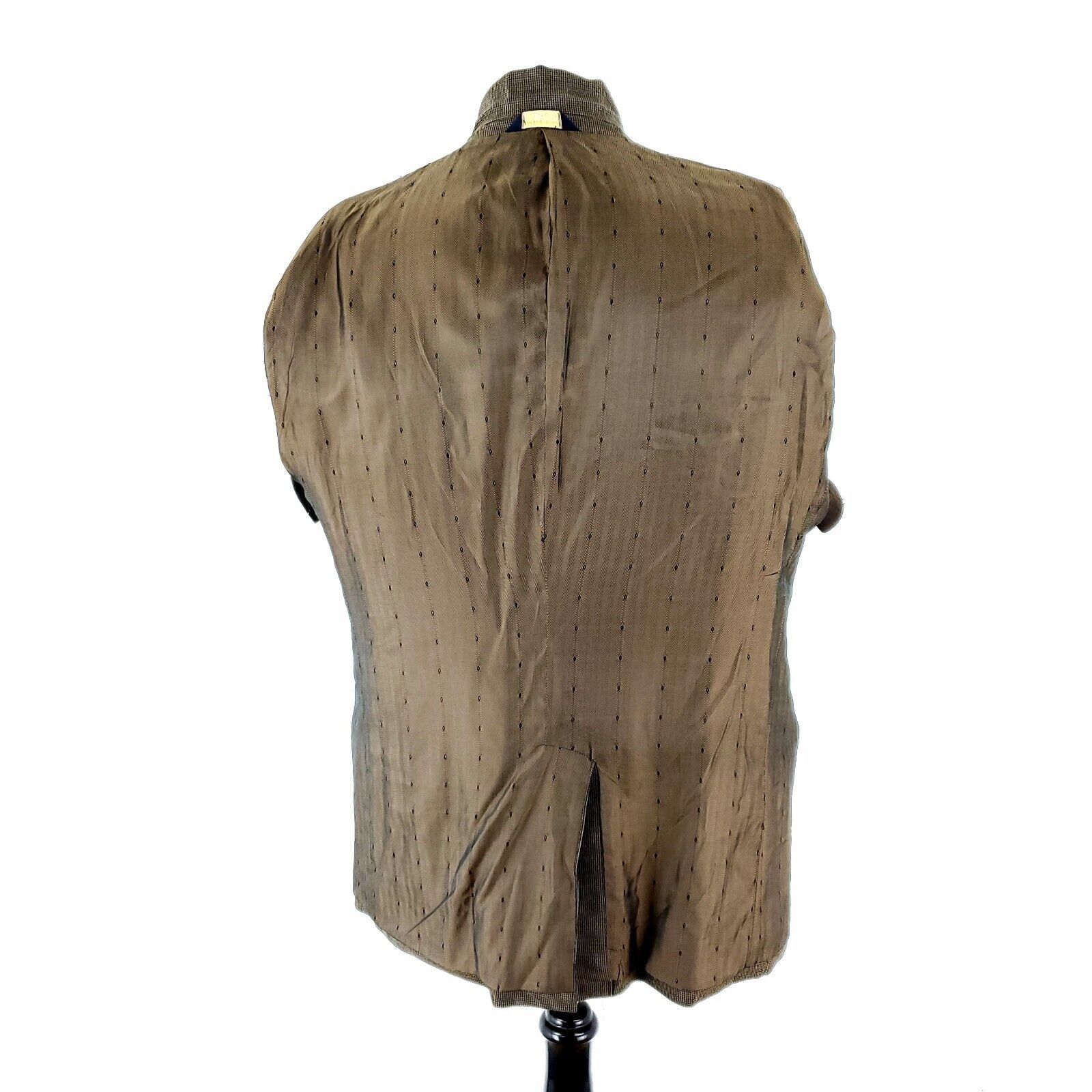 Joseph & Feiss Joseph & Feiss Gold Wool 2 Button Sport Coat 44R Brown Check Size 44R - 10 Thumbnail