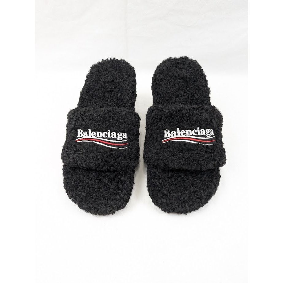 Balenciaga o1rshd1 Furry Sandals M80 in Black/White/Red Size US 10 / IT 40 - 15 Thumbnail