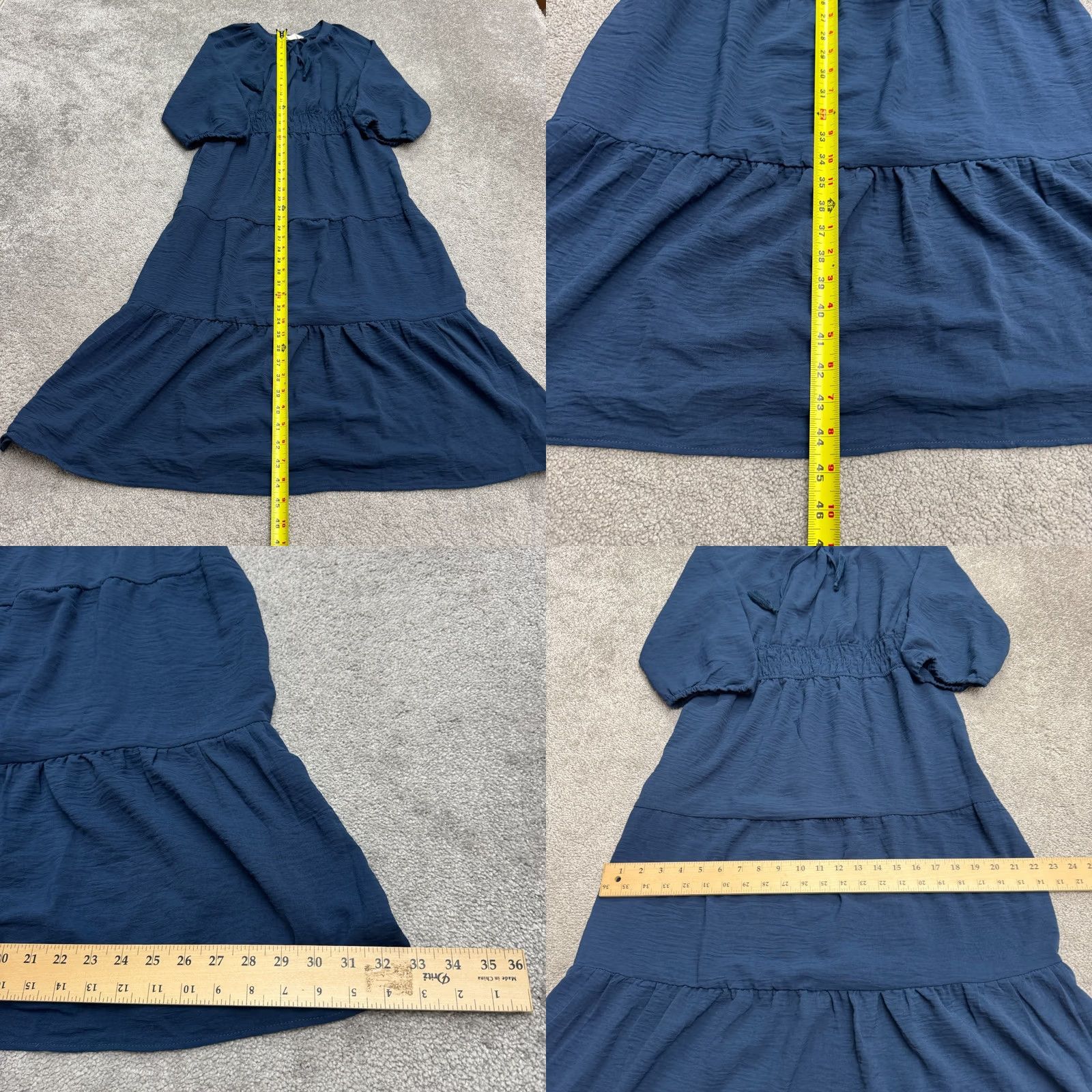 Lucky Brand Lucky Brand Boho Midi Dress Womens M Blue - V-Neck Smocked Tasseled Lightweight Rayon Polyester Casual Shirt/Shift Style Solar Bohemian 90s (N/A) Size M / US 6-8 / IT 42-44 - 8 Thumbnail