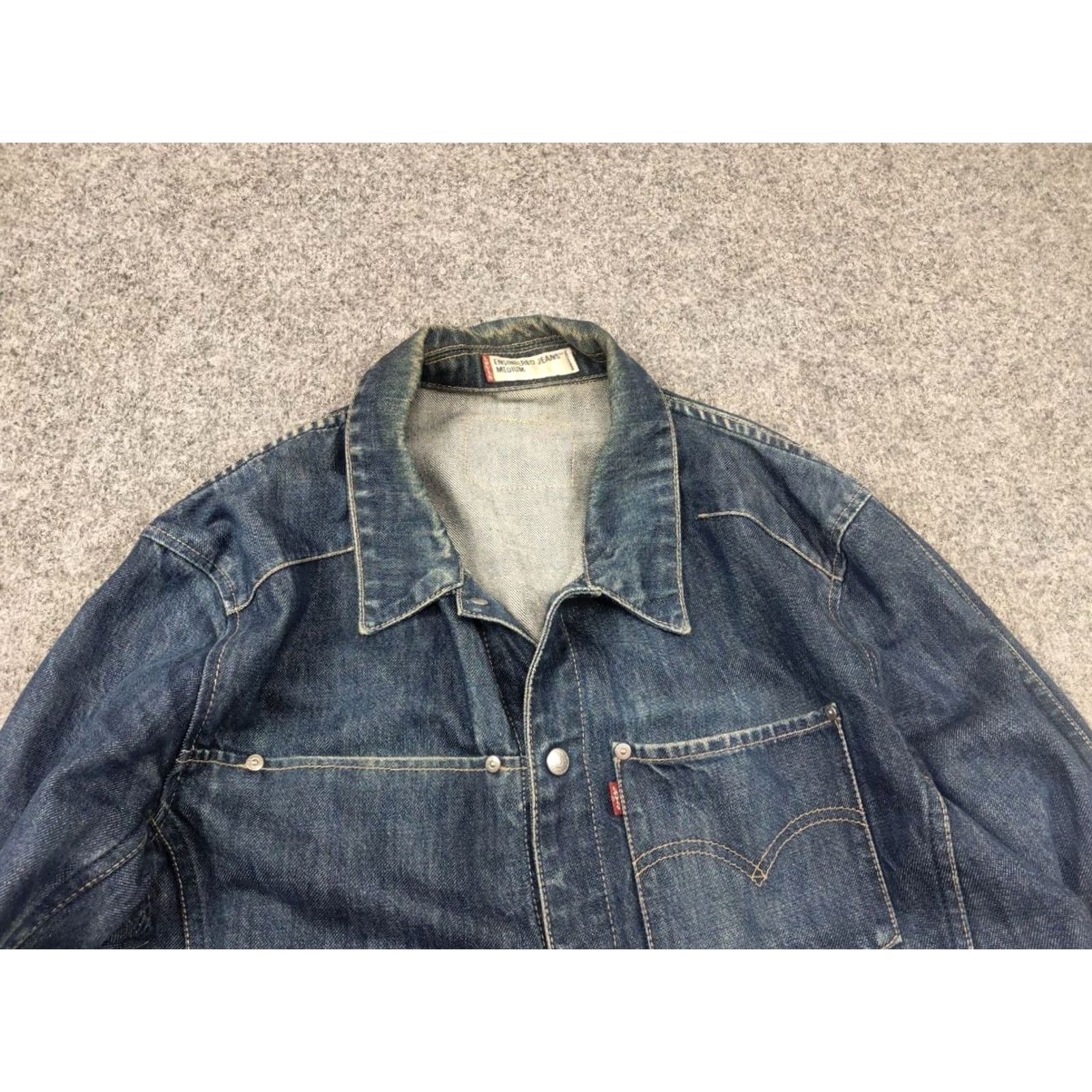Levi's VINTAGE Levi's Trucker Jacket Denim Blue Pocket Faded 90s 00's Engineered Jeans Style: Biker, Button Closure, Mid-Length, Regular Fit Mens Jacket Size US 31 - 5 Thumbnail