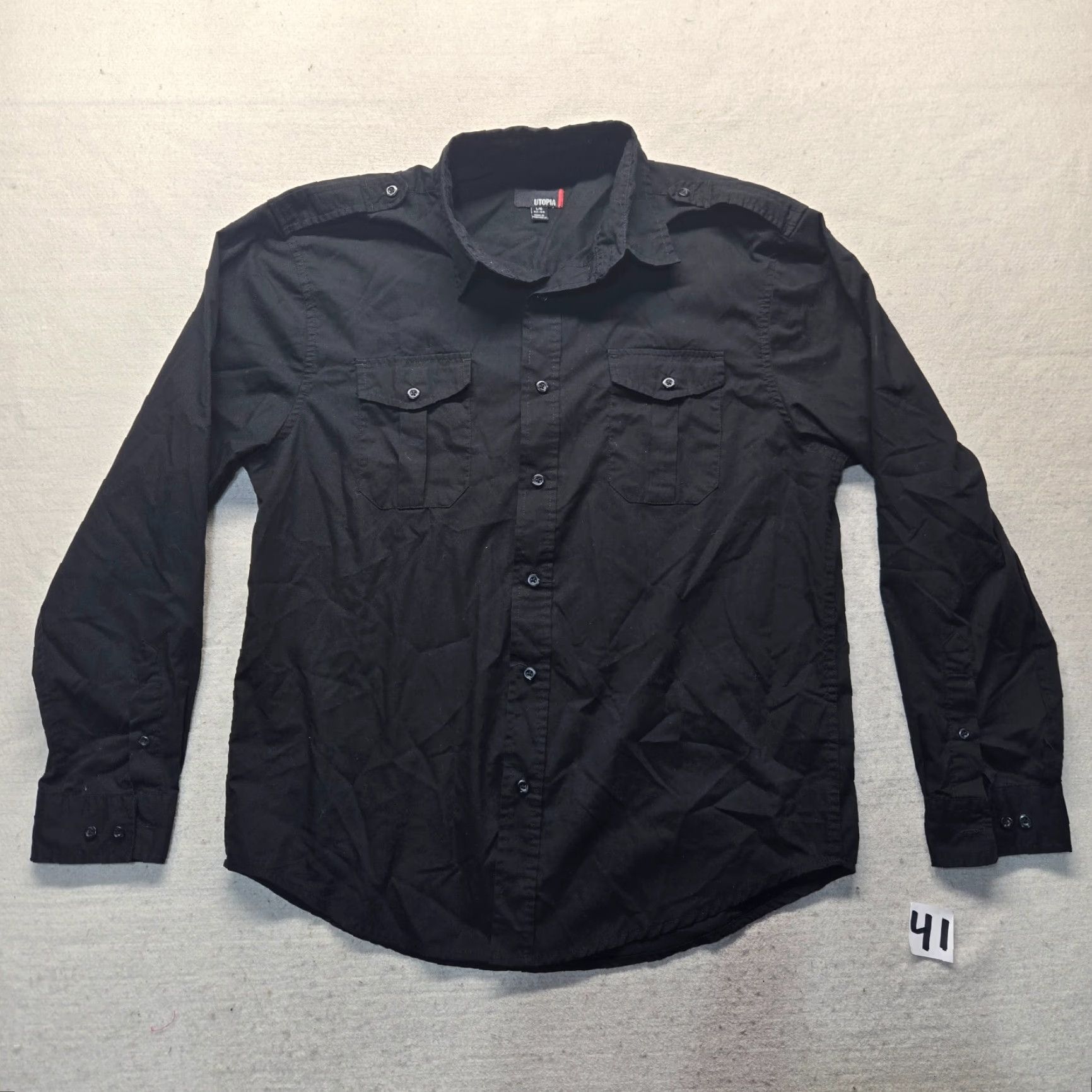 Vintage Utopia Shirt Solid Black Long Sleeve Casual Button Up Adult Men's Size L Large Size US L / EU 52-54 / 3 - 2 Thumbnail
