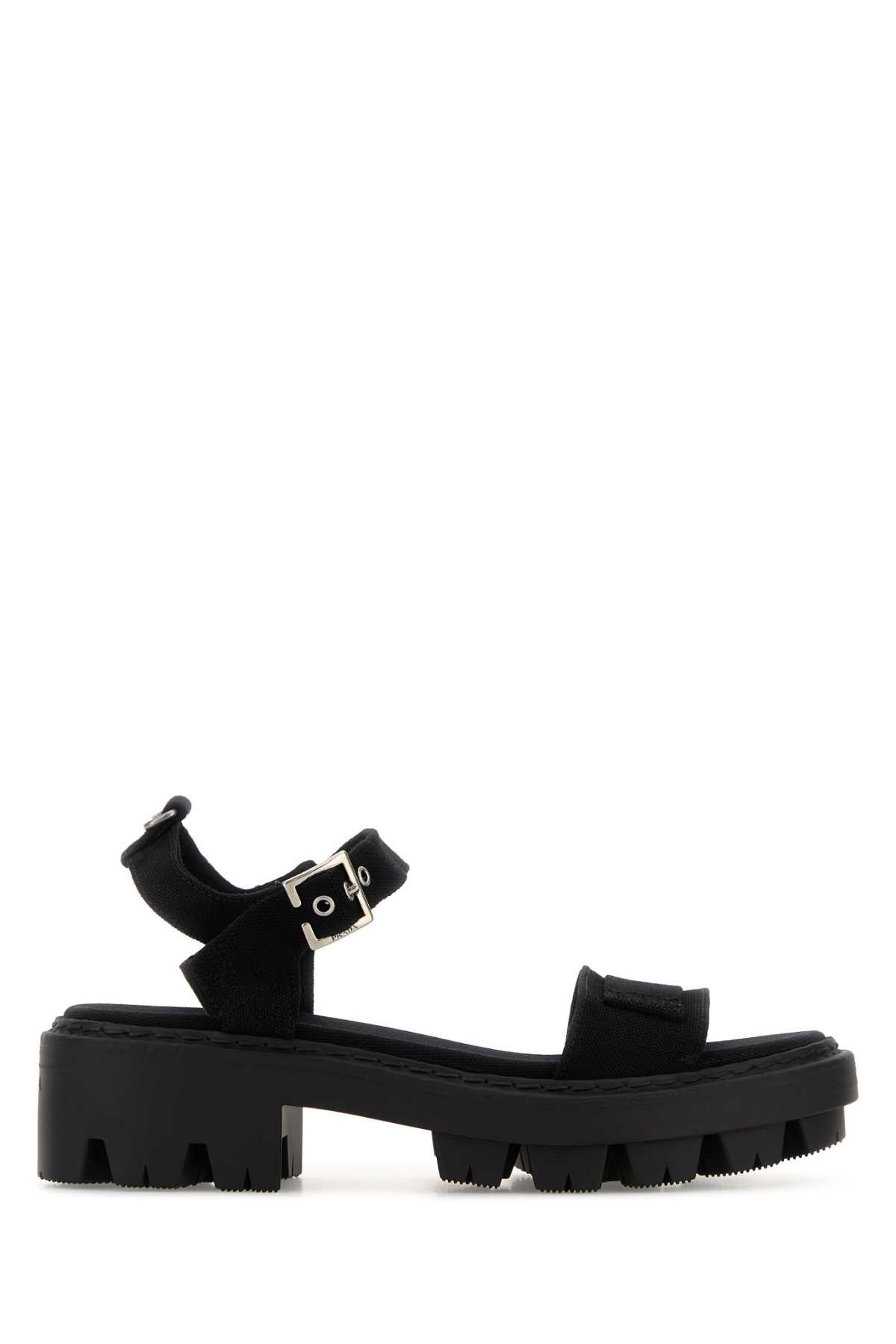 Prada Black Canvas Sandals Size US 7 / IT 37 - 1 Thumbnail
