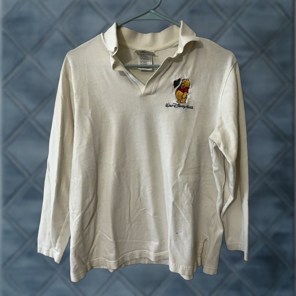 Disney Disney Winnie The Pooh Women's Polo Sweatshirt Cream Size M Adult Women Polo Top Embroidered 100% Cotton Sweatshirt Size M / US 6-8 / IT 42-44 - 1 Thumbnail