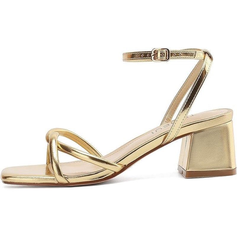 Other Teaieui Women's Gold Open Toe Block Heel Ankle Strap Sandals Size US 6 / IT 36 - 3 Thumbnail