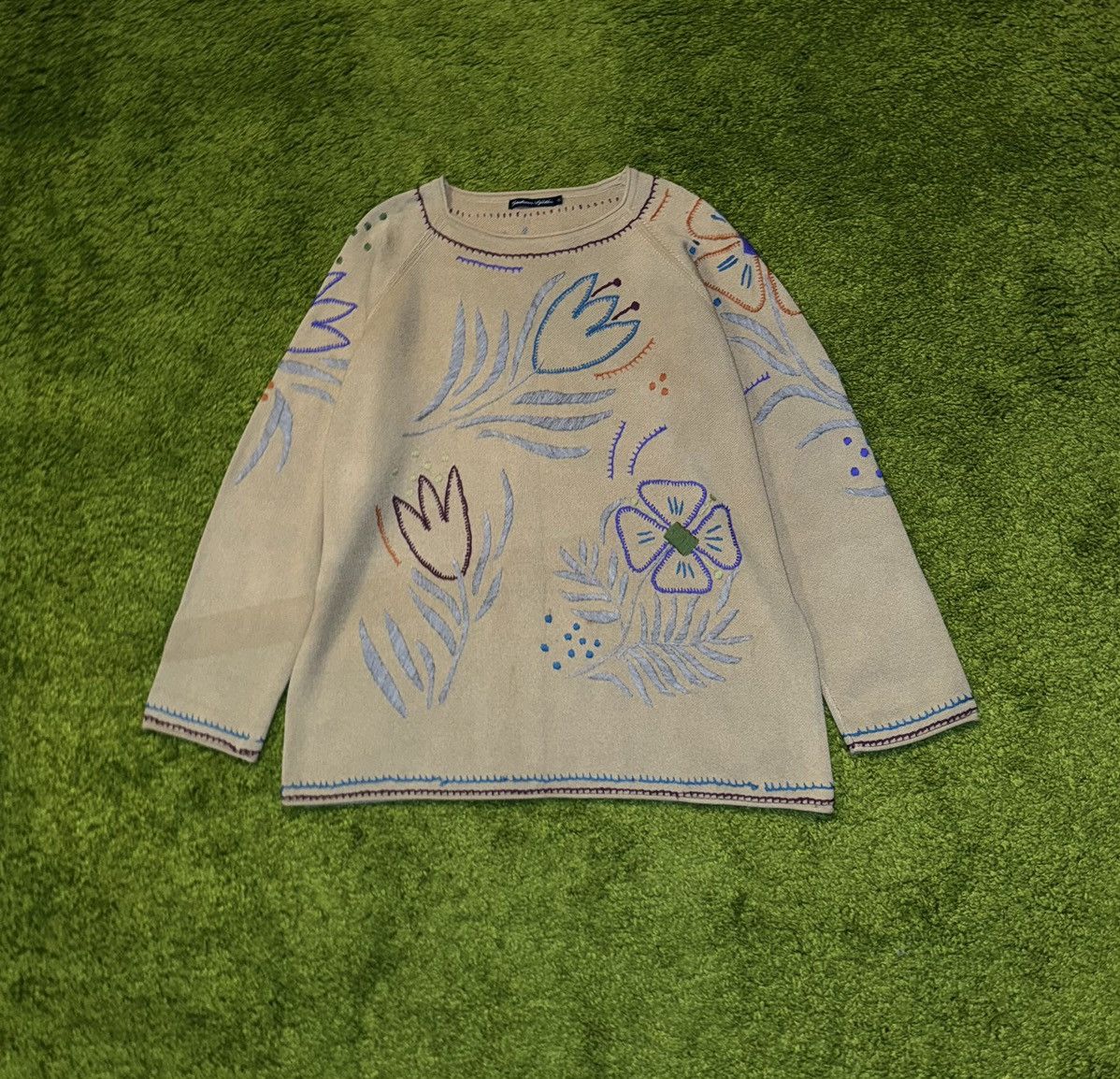 Designer Gudrun Sjoden avant garde embroidered floral pattern sweater Size XL / US 12-14 / IT 48-50 - 1 Thumbnail