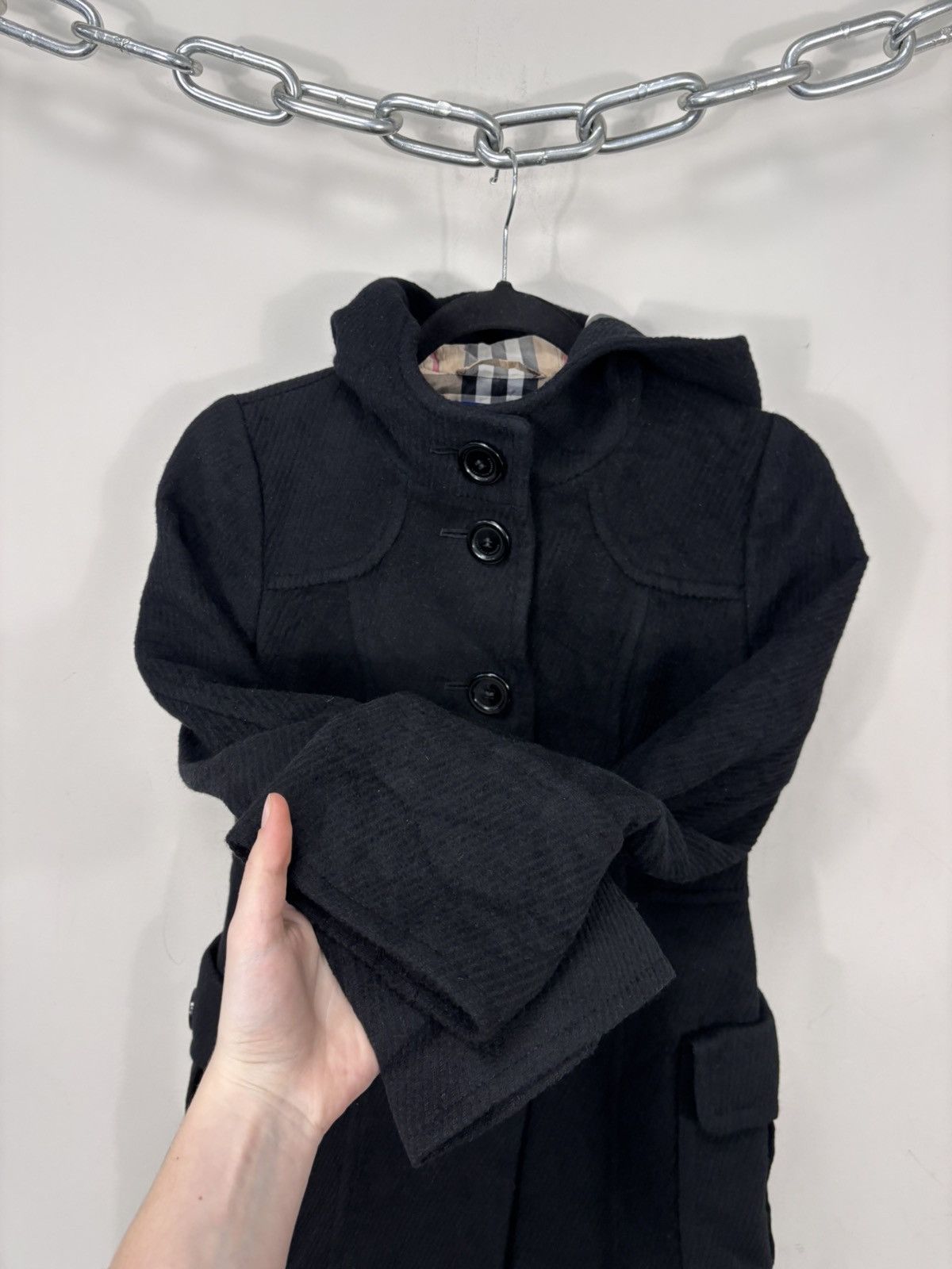 Burberry Burberry Blue Label Black Nova Check Angora Wool Coat Size XS / US 0-2 / IT 36-38 - 9 Thumbnail