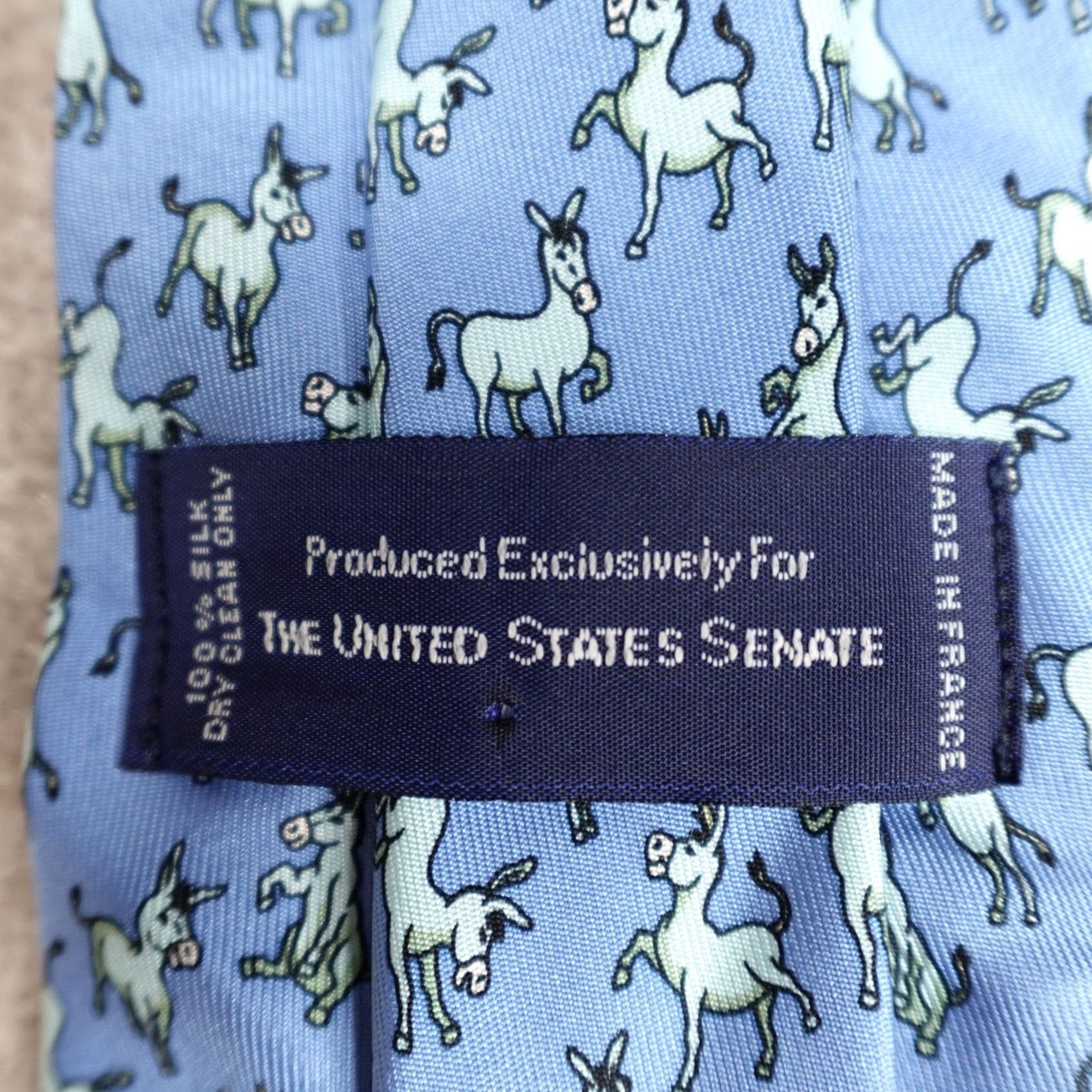 Vintage United State Senate Tie Blue Donkeys Party Animal France Made in Paris Silk Classic Size ONE SIZE - 6 Thumbnail