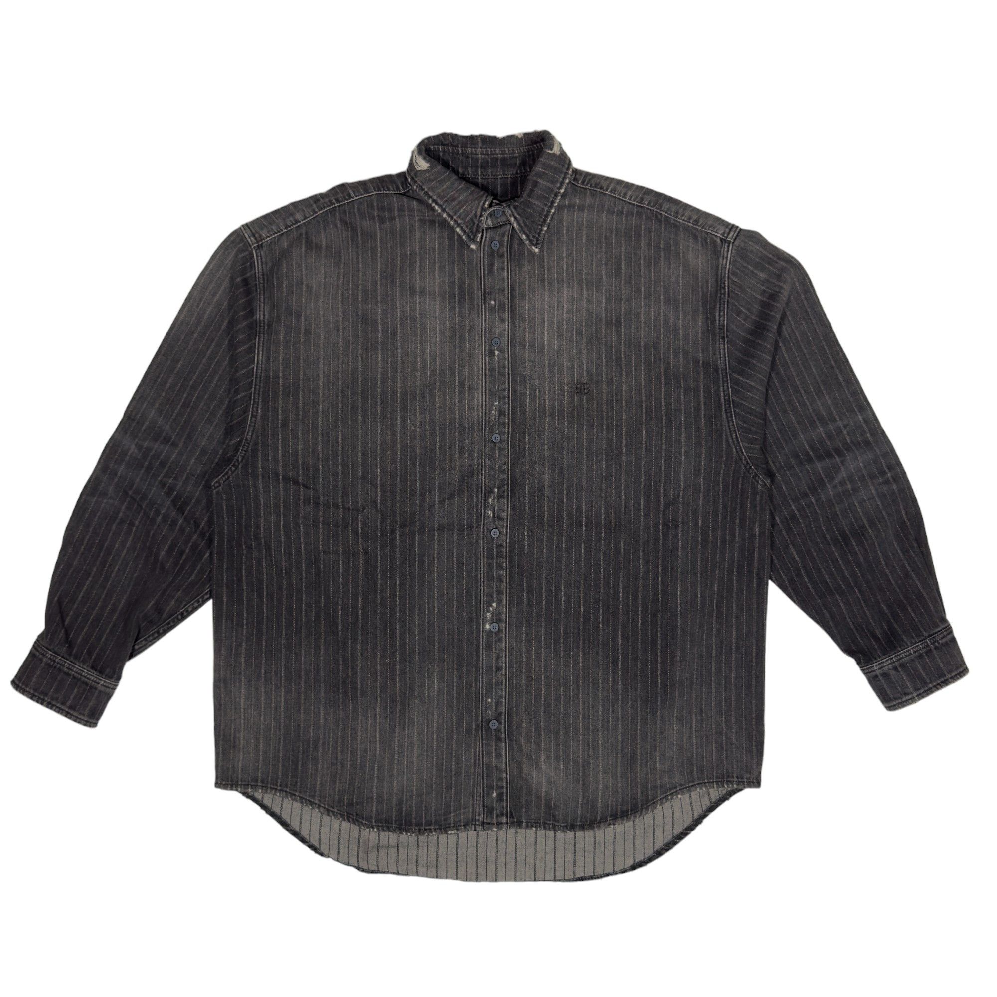 Balenciaga Distressed Striped Denim Shirt Size US M / EU 48-50 / 2 - 1 Thumbnail