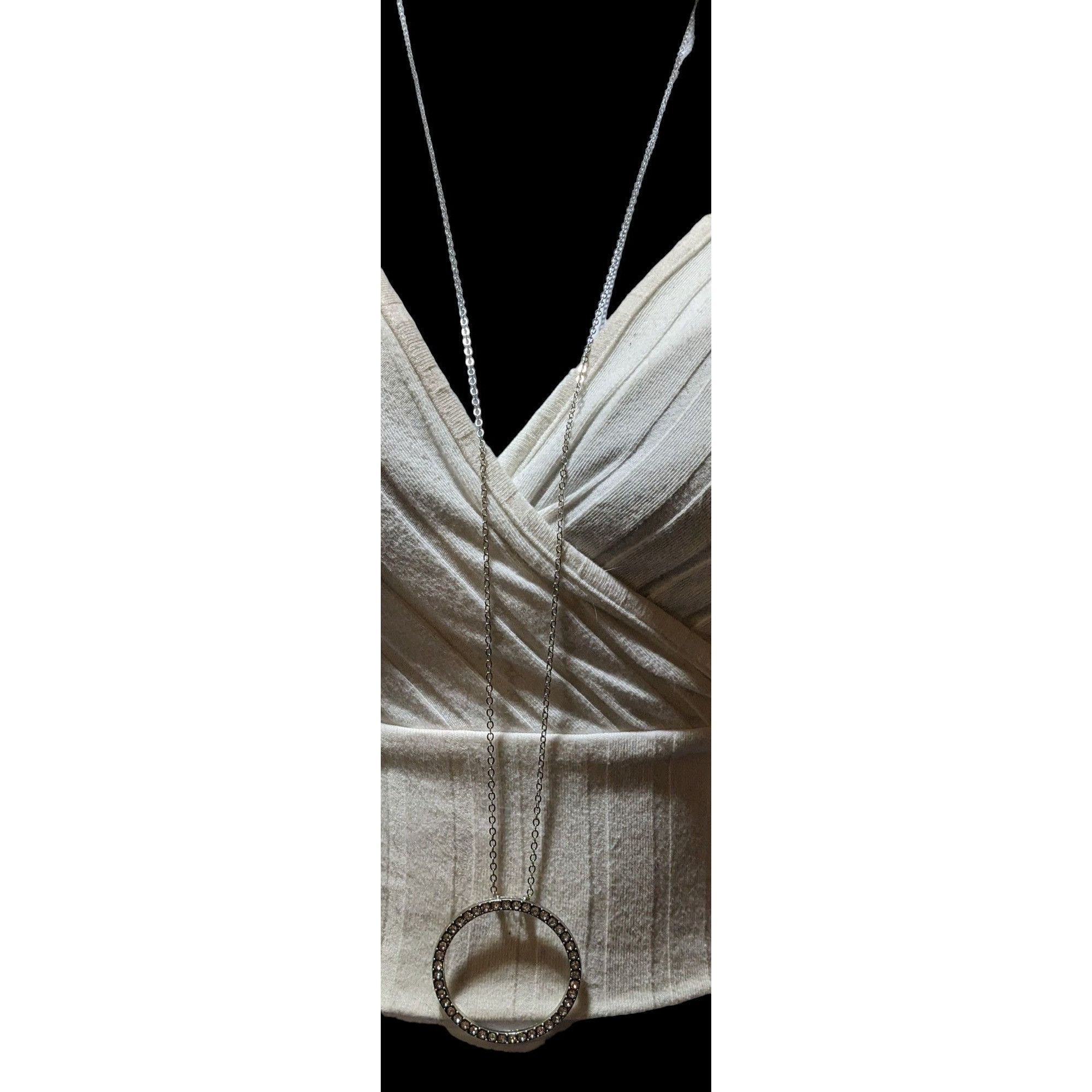 Other Silver Rhinestone Open Circle Pendant Necklace Size ONE SIZE - 10 Thumbnail