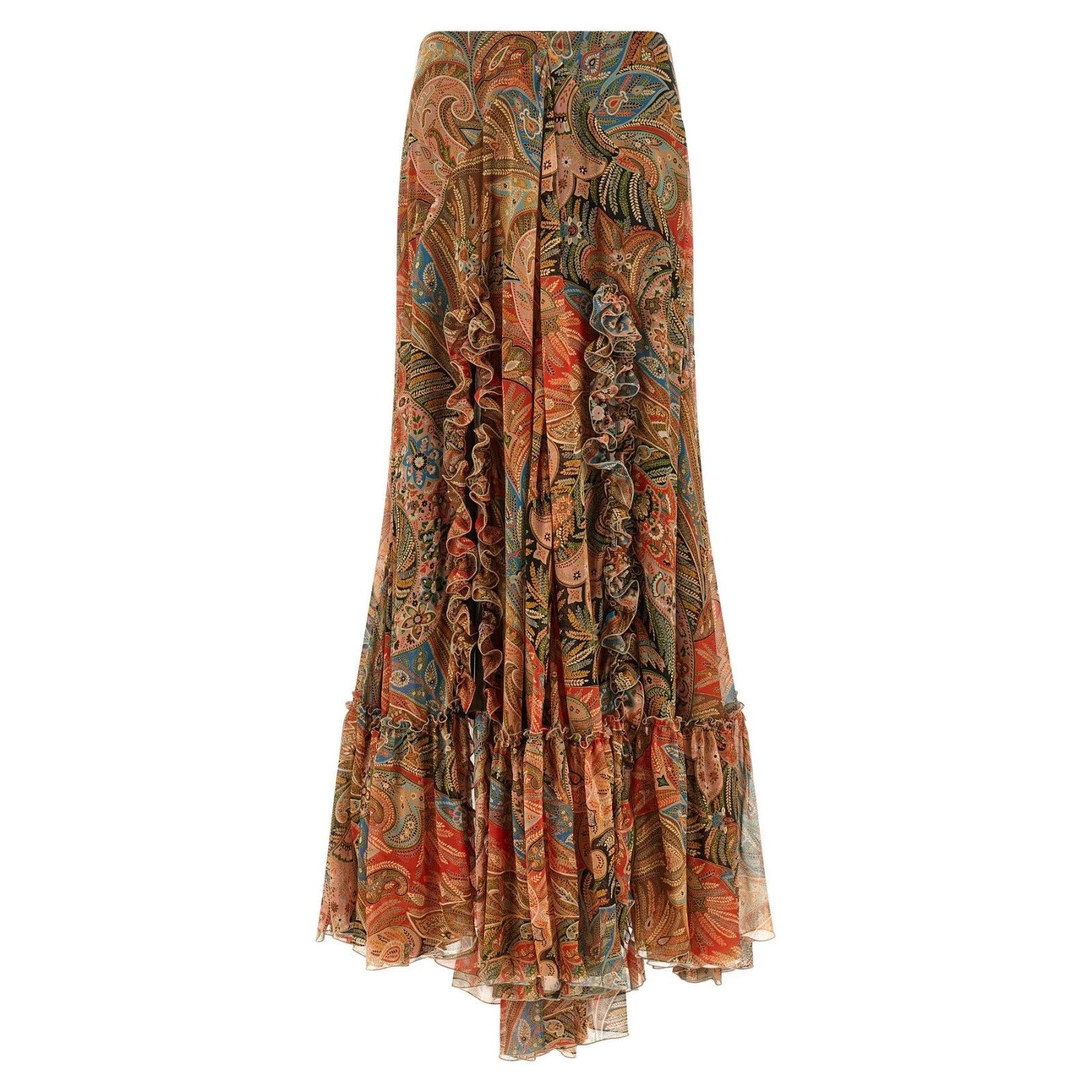ETRO Paisley Foliage Orange Silk Skirt New & Authentic (Wome