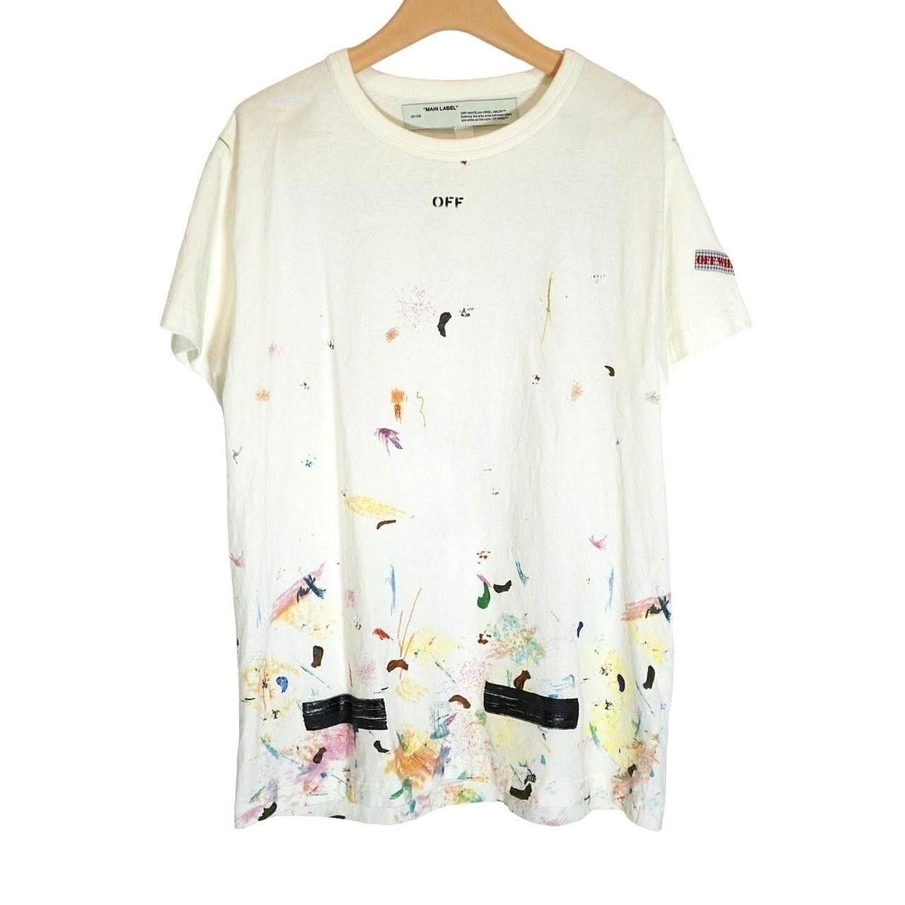 Off White OFF WHITE White Multicolor Paint Splatter T Shirt XS Grailed