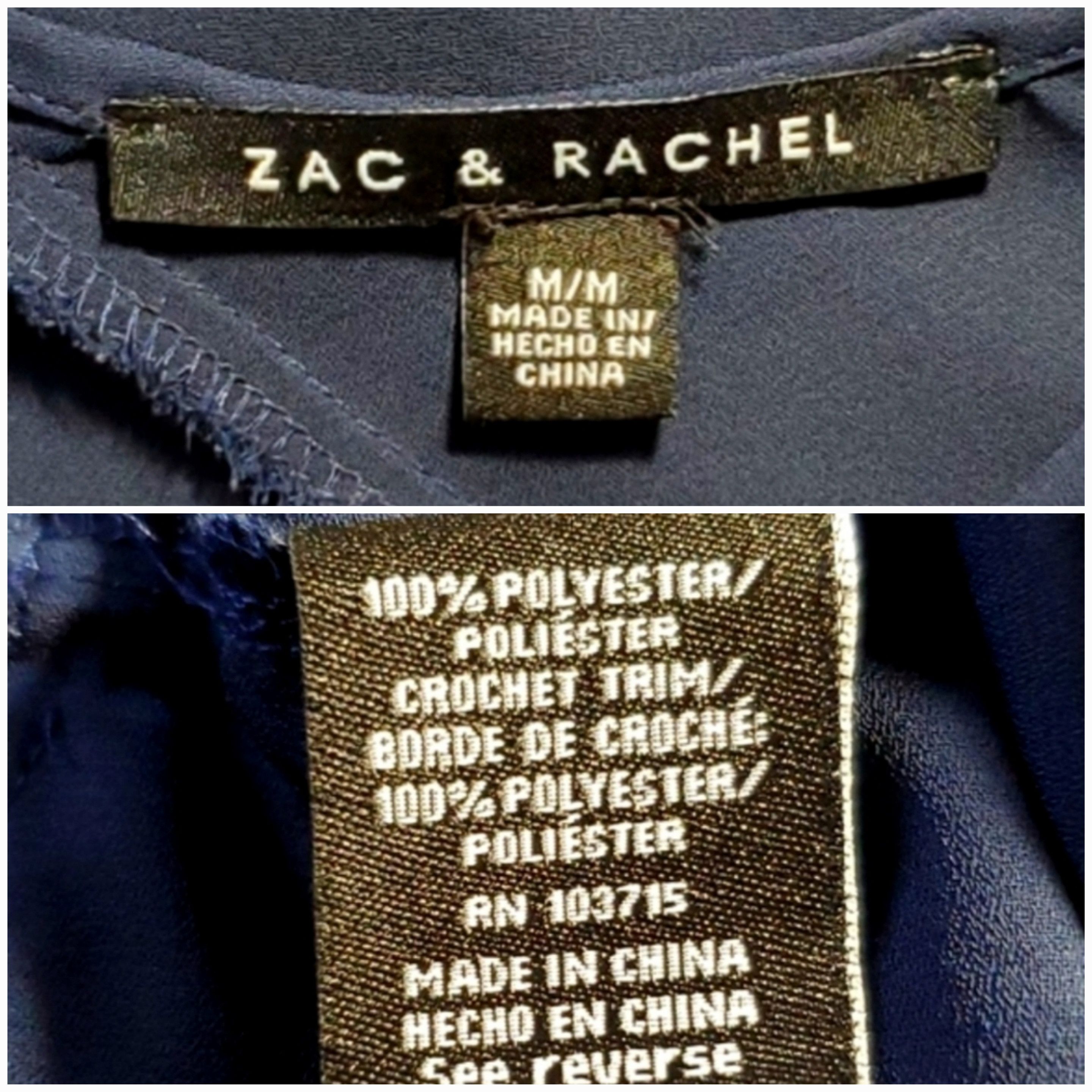 Other Zac & Rachel Size M Blouse Top Short Sleeve Navy Chiffon Size M / US 6-8 / IT 42-44 - 7 Thumbnail