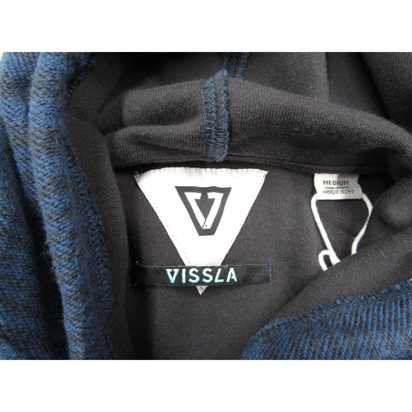 Vissla Vissla Hoodie Mens Medium Blue Striped Pullover Kangaroo Pocket Drawstring Knit Twill Cotton Polyester Logo All Seasons Hooded Size US M / EU 48-50 / 2 - 3 Thumbnail