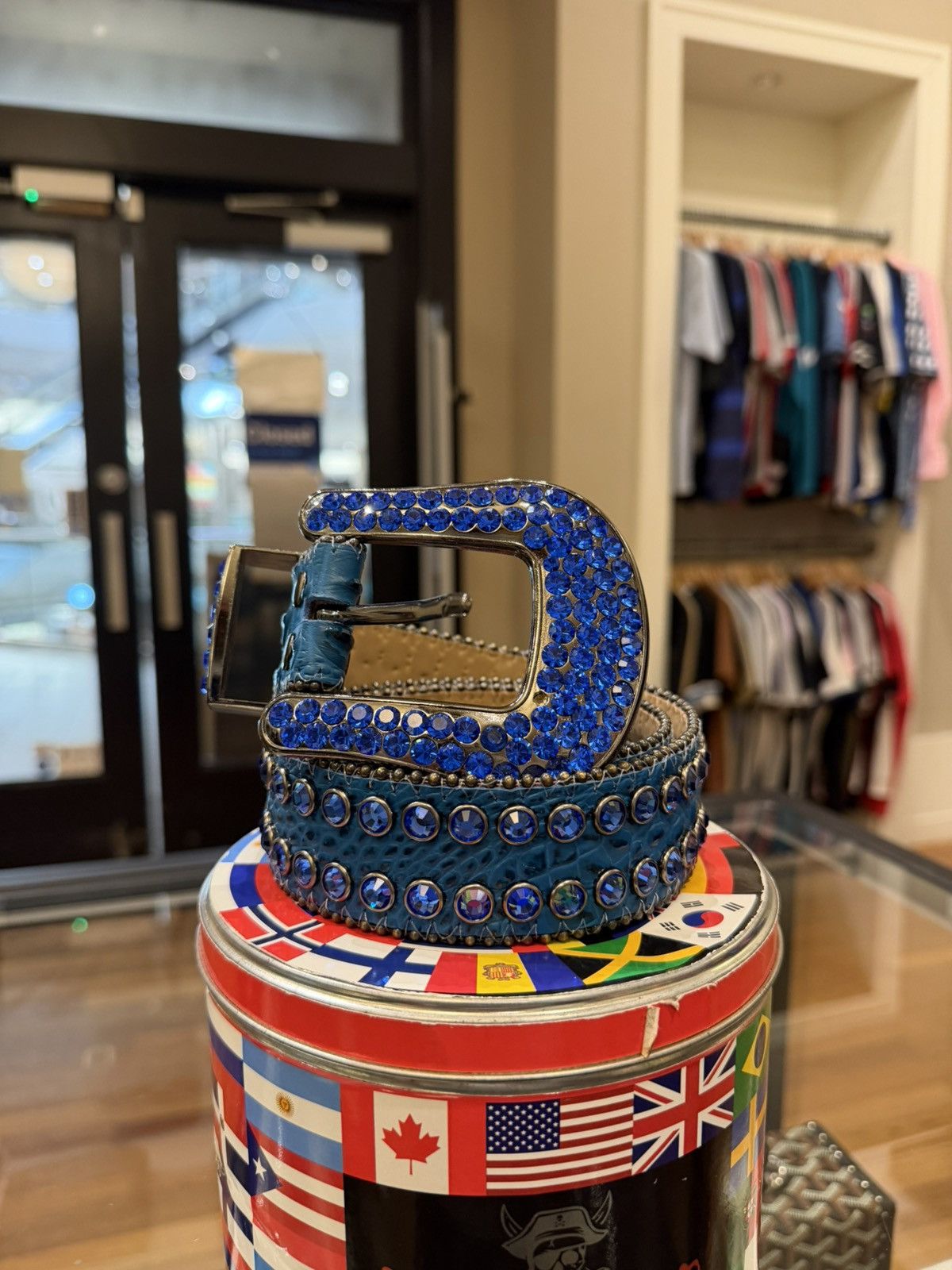 B.B. Simon B.B. Simon Khayyam 7 Blue Swarovski Crystal Leather Belt Size 32 - 2 Thumbnail