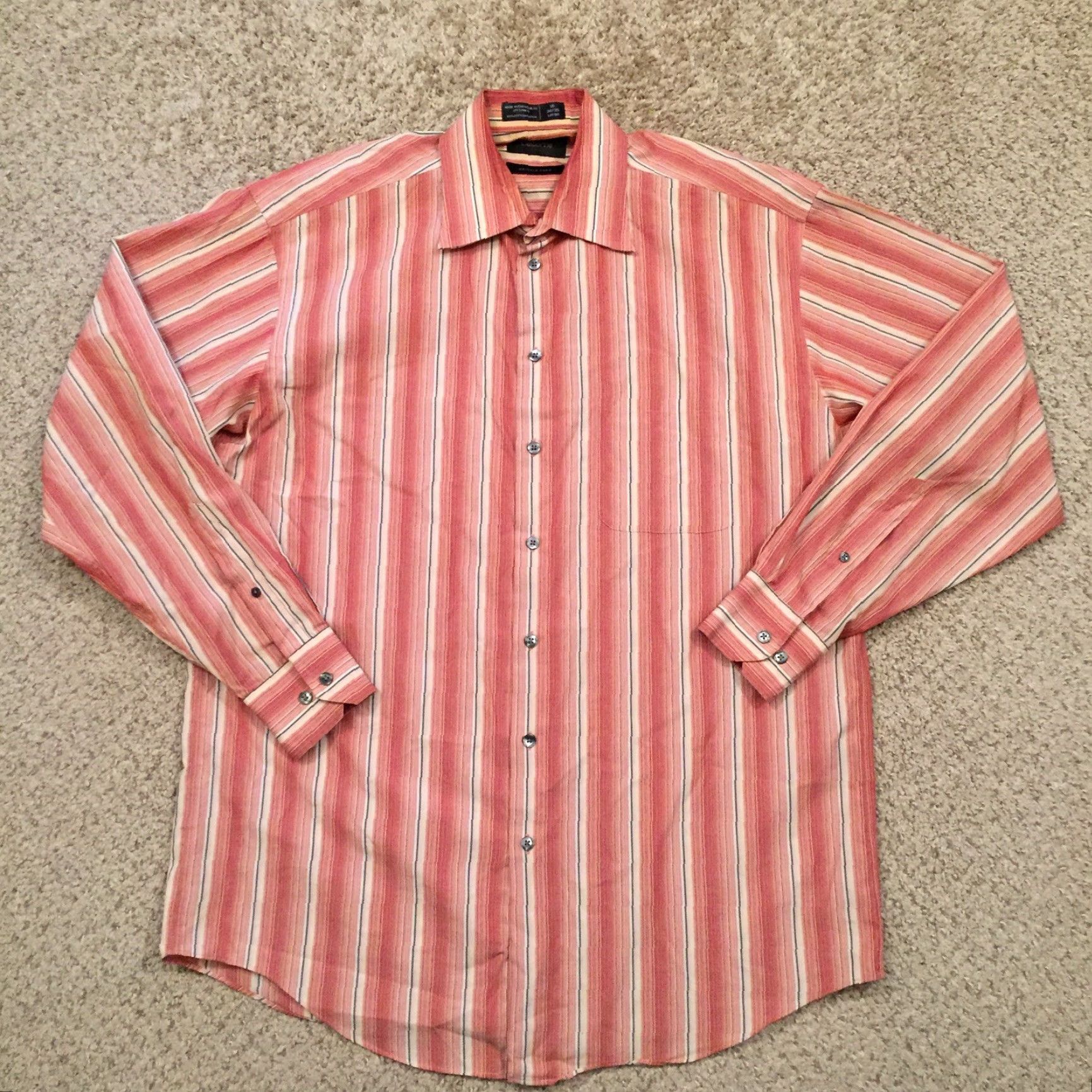 Liz Claiborne Claiborne Shirt Mens Large Orange Striped Long Sleeve Button-Up Size US L / EU 52-54 / 3 - 2 Thumbnail