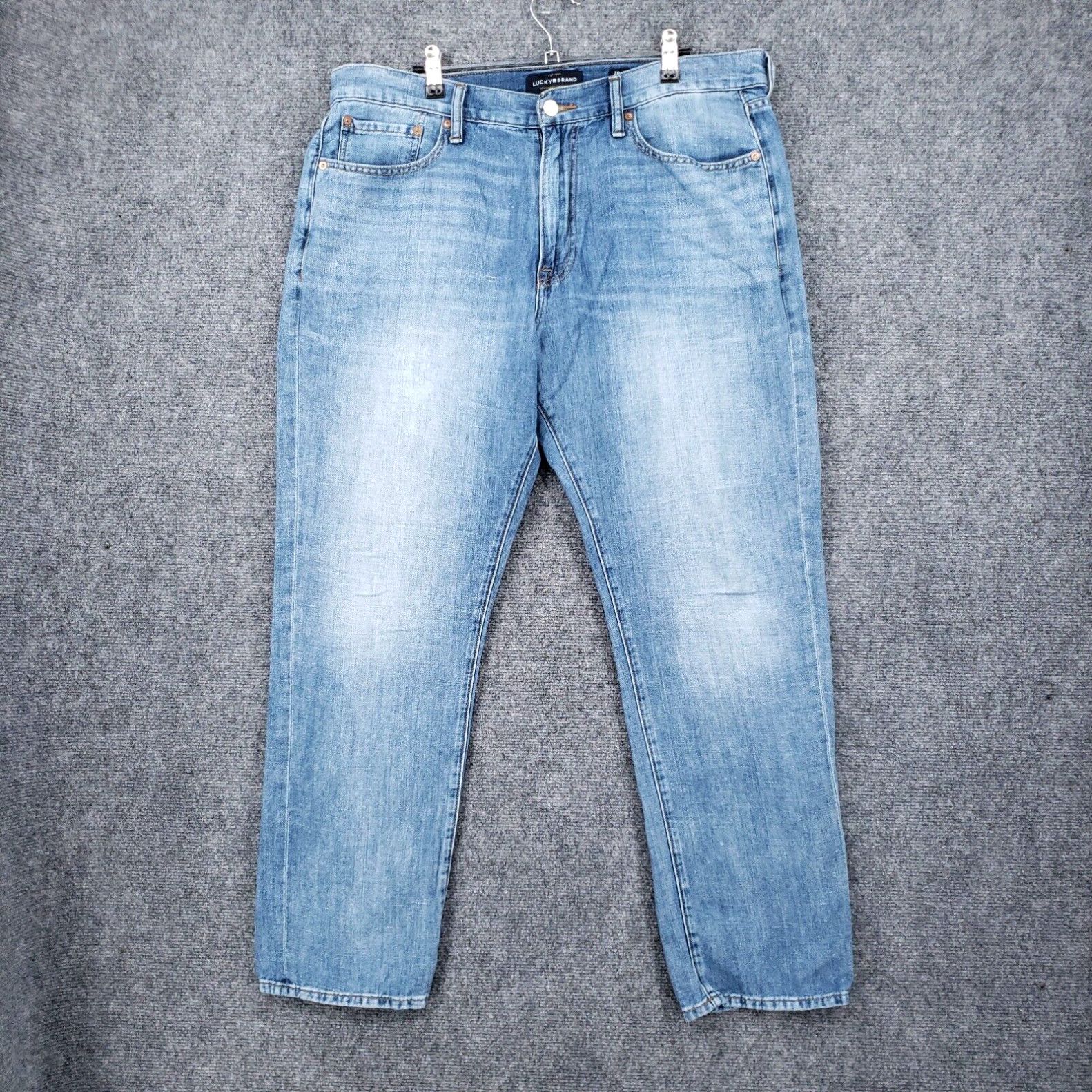 image of Lucky Brand 410 Jean Men 36X30 Blue Athletic Slim Fit Straight Light Linen Denim in White
