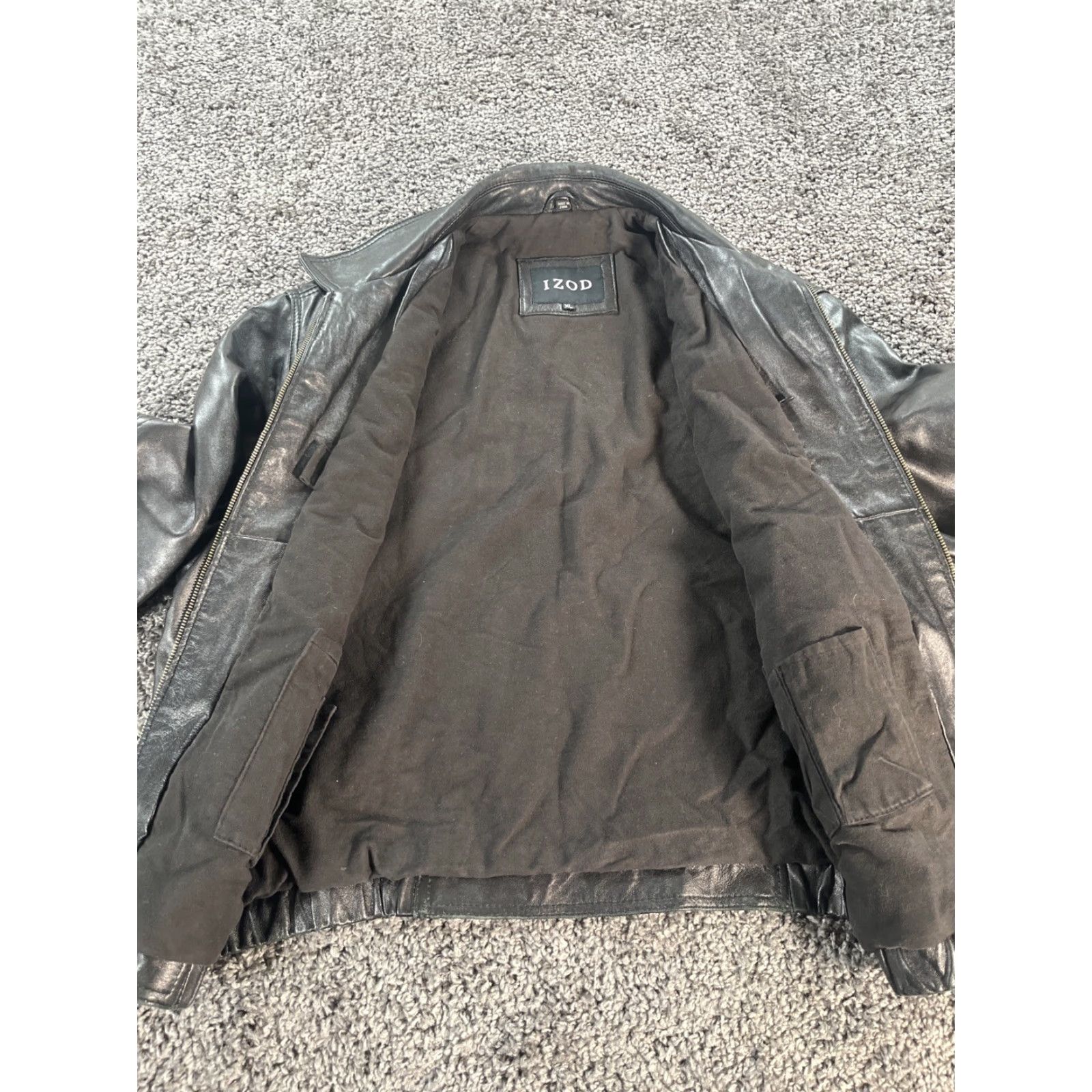 Izod VINTAGE IZOD Leather Jacket Mens XL Black Lined Inner Pockets Zip-up 90s Motorcycle Coat Accessories Pockets Men Regular Full Zip Size US XL / EU 56 / 4 - 5 Thumbnail