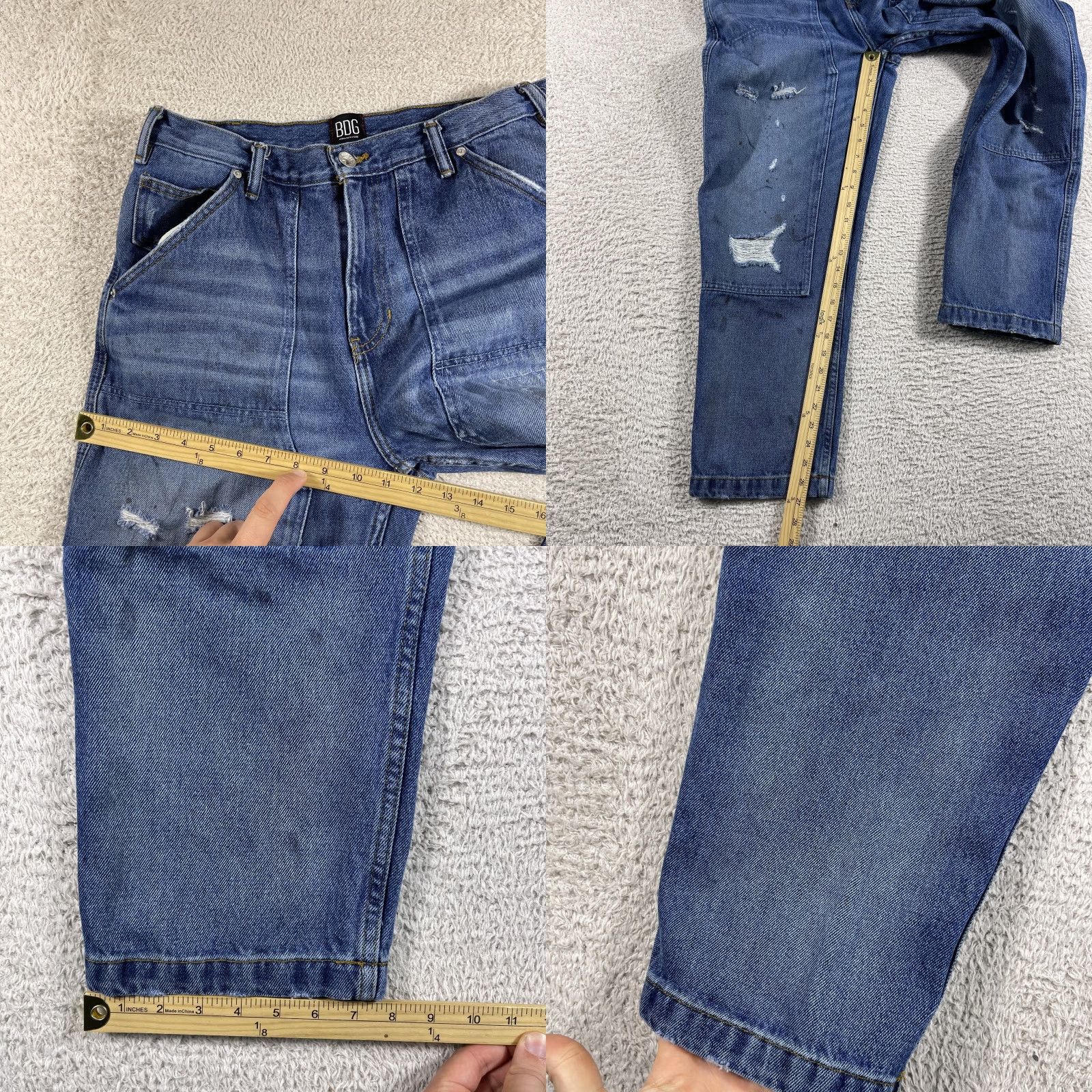 Bdg BDG Double Knee Jeans Mens 32x30 Blue Cropped Work Skate Distressed Straight Denim 30 in Inseam 32 Waist Relaxed warp? Size US 32 / EU 48 - 8 Thumbnail