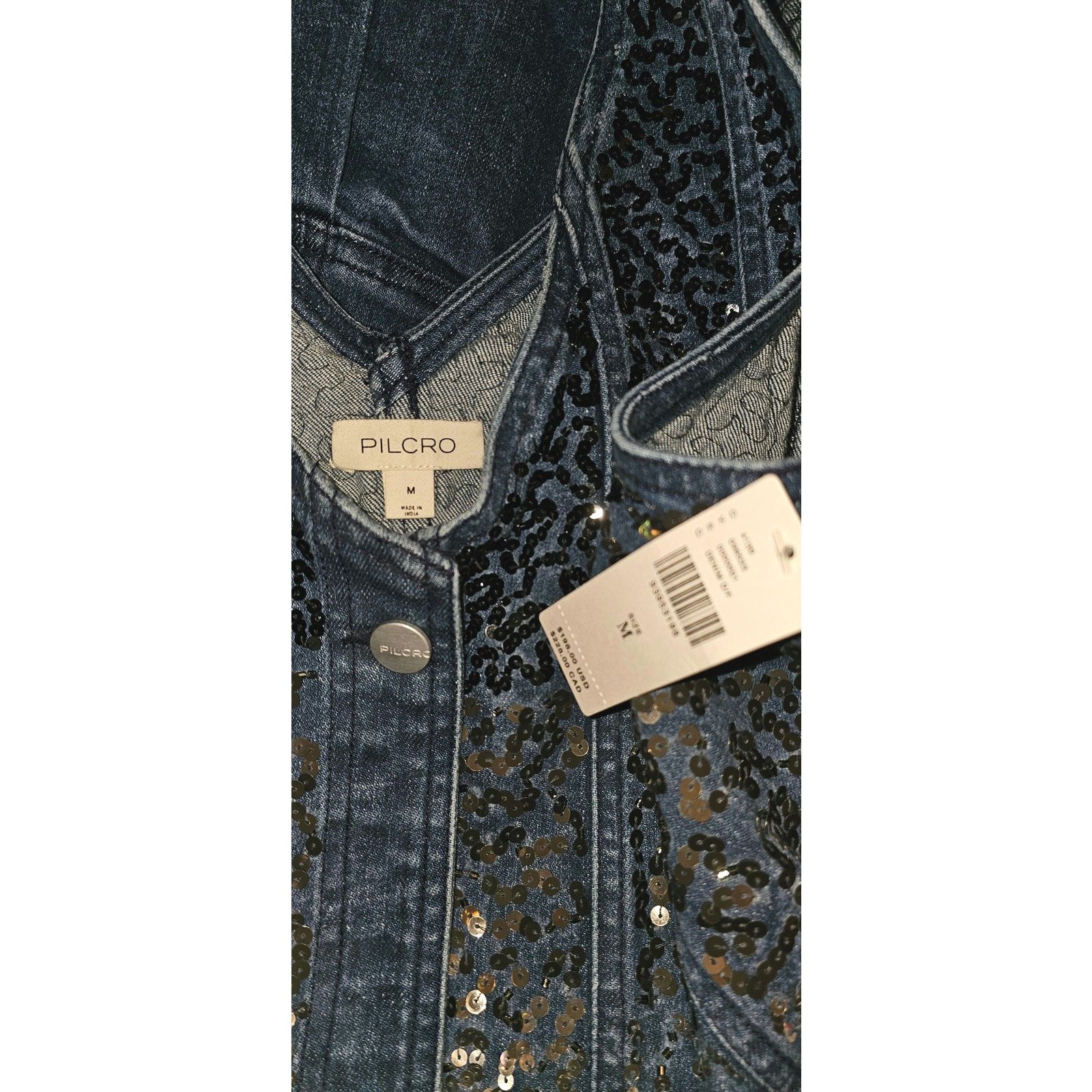 Anthropologie NWT Pilcro Sparkle Denim Button-Front Mini Dress $198 MEDIUM Size M / US 6-8 / IT 42-44 - 5 Thumbnail