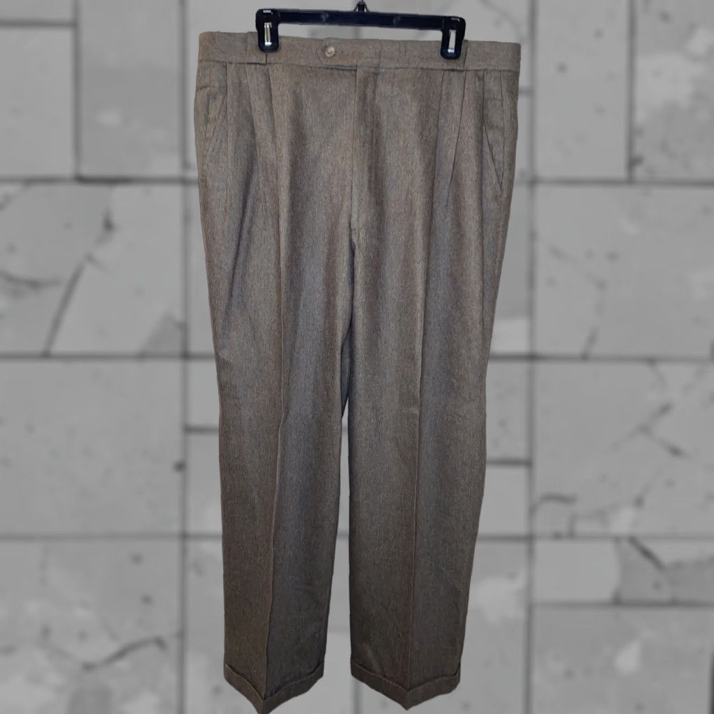 Vintage Keaton Chase Mens Brown Wool USA Made Pleated Dress Pants Pants 37 X 30 Mens Regular Brown Wool Dress Pants Size US 37 - 1 Thumbnail