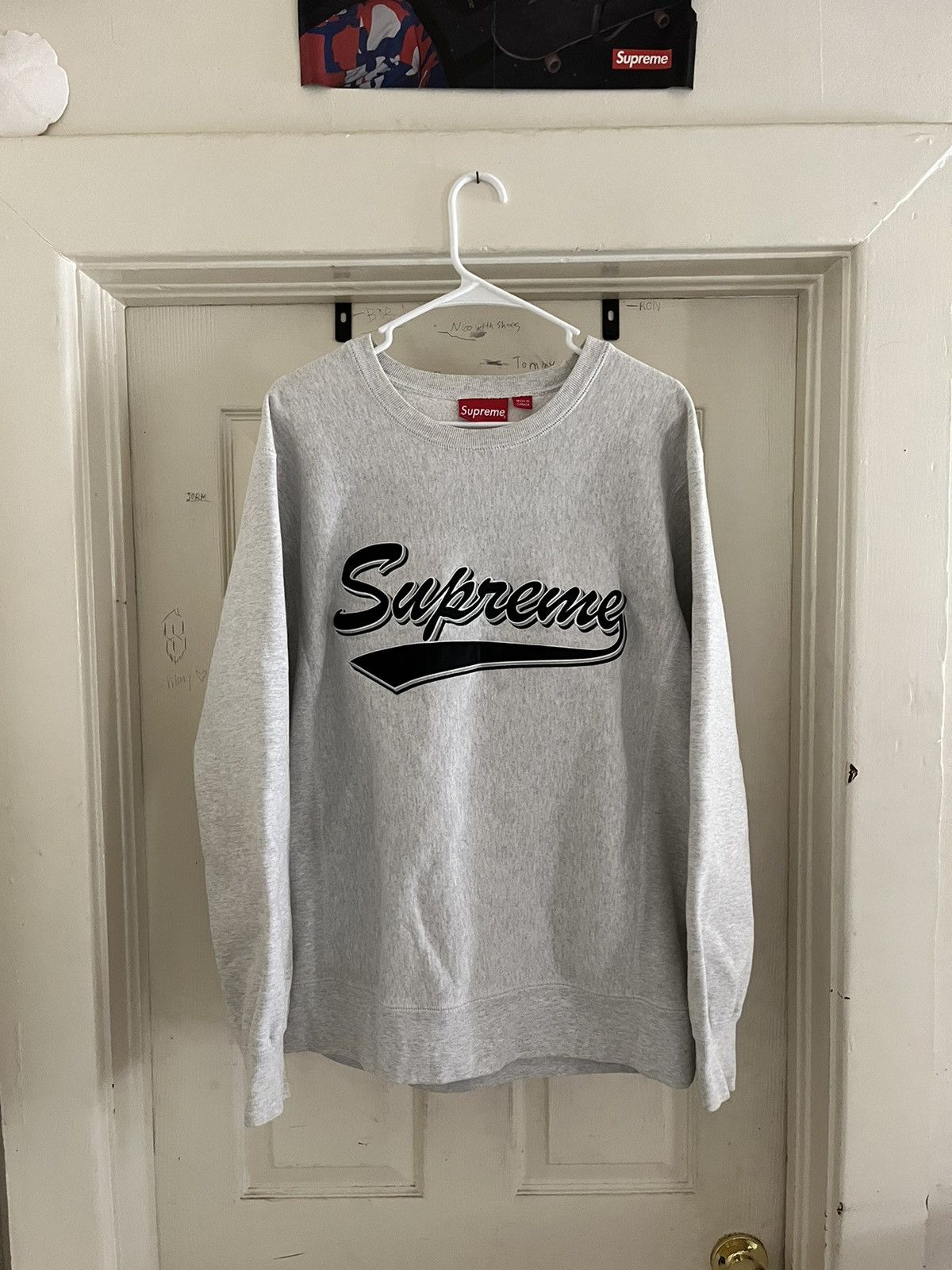 image of Supreme F/w 16 Cursive Crewneck in Grey, Men's (Size Large)