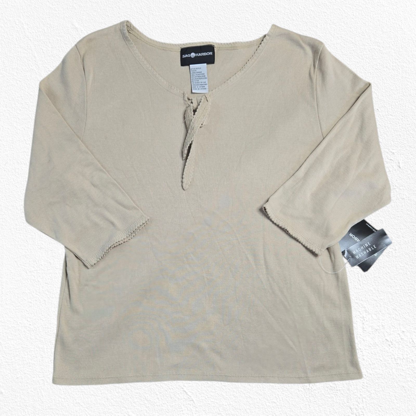 Other Y2K Sag Harbor Beige 3/4 Sleeve Knit Top Size Large Size L / US 10 / IT 46 - 2 Thumbnail