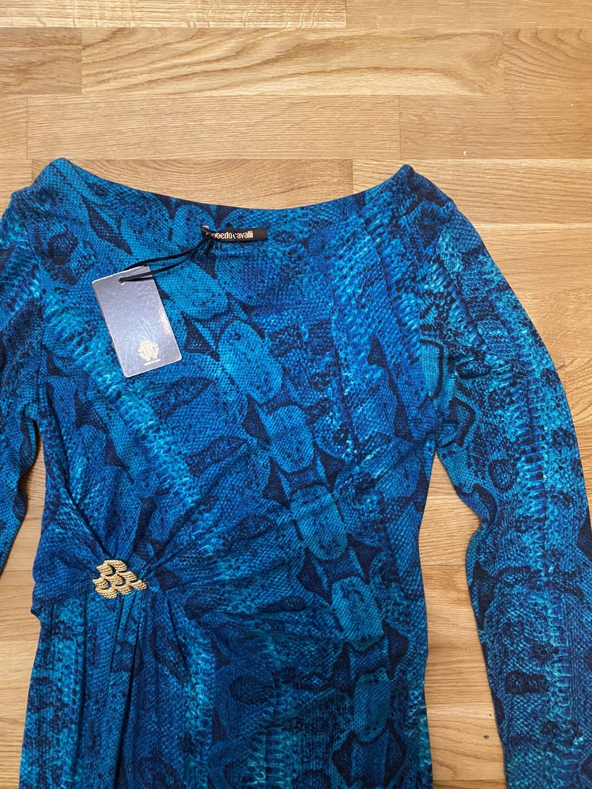 Roberto Cavalli Roberto Cavalli Blue Snake Print Midi Dress GoldSize M Italy Size M / US 6-8 / IT 42-44 - 4 Thumbnail