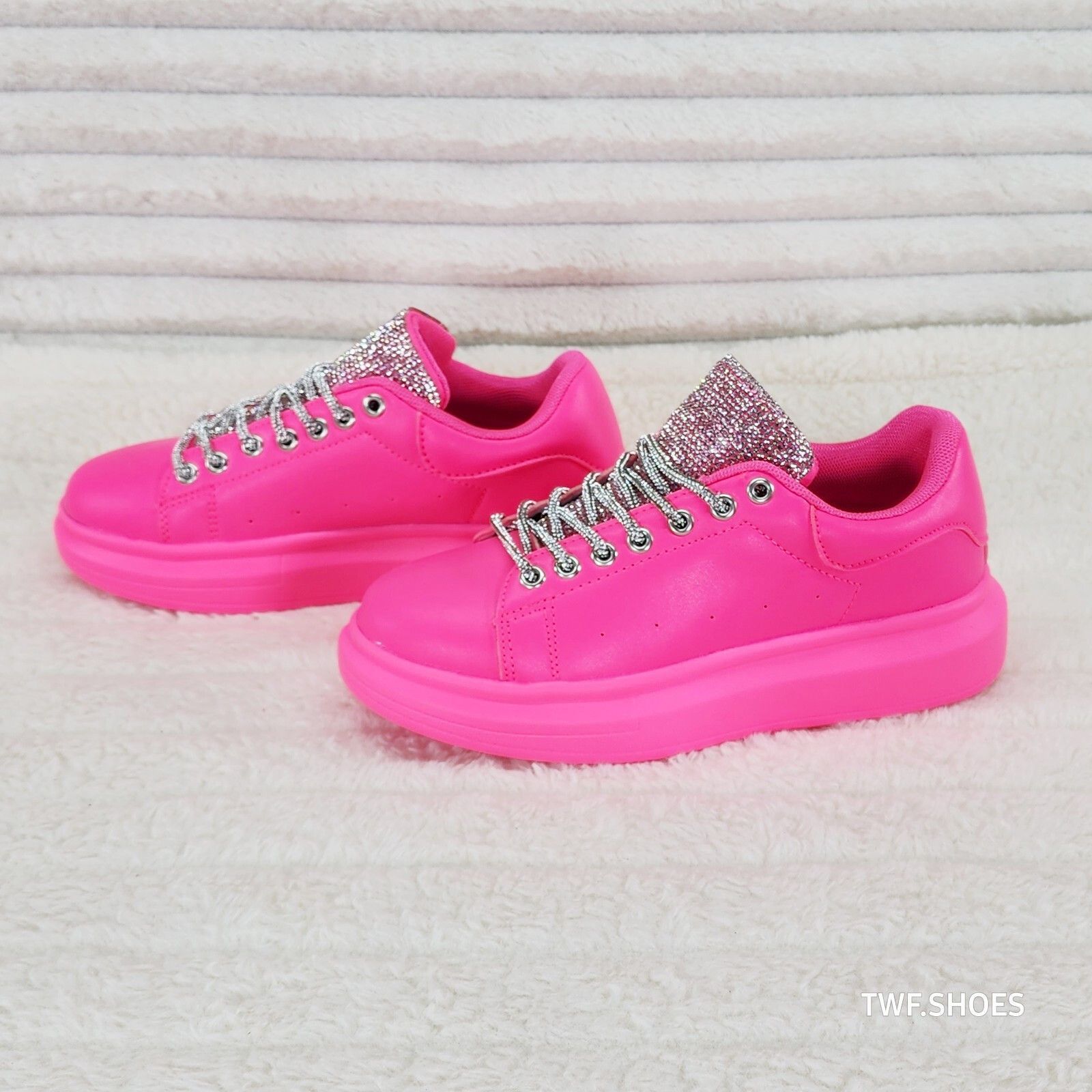 Other Comfy Cush 4 Bright Neon Hot Pink Rhinestone Fashion Sneaker Size US 10 / IT 40 - 2 Thumbnail