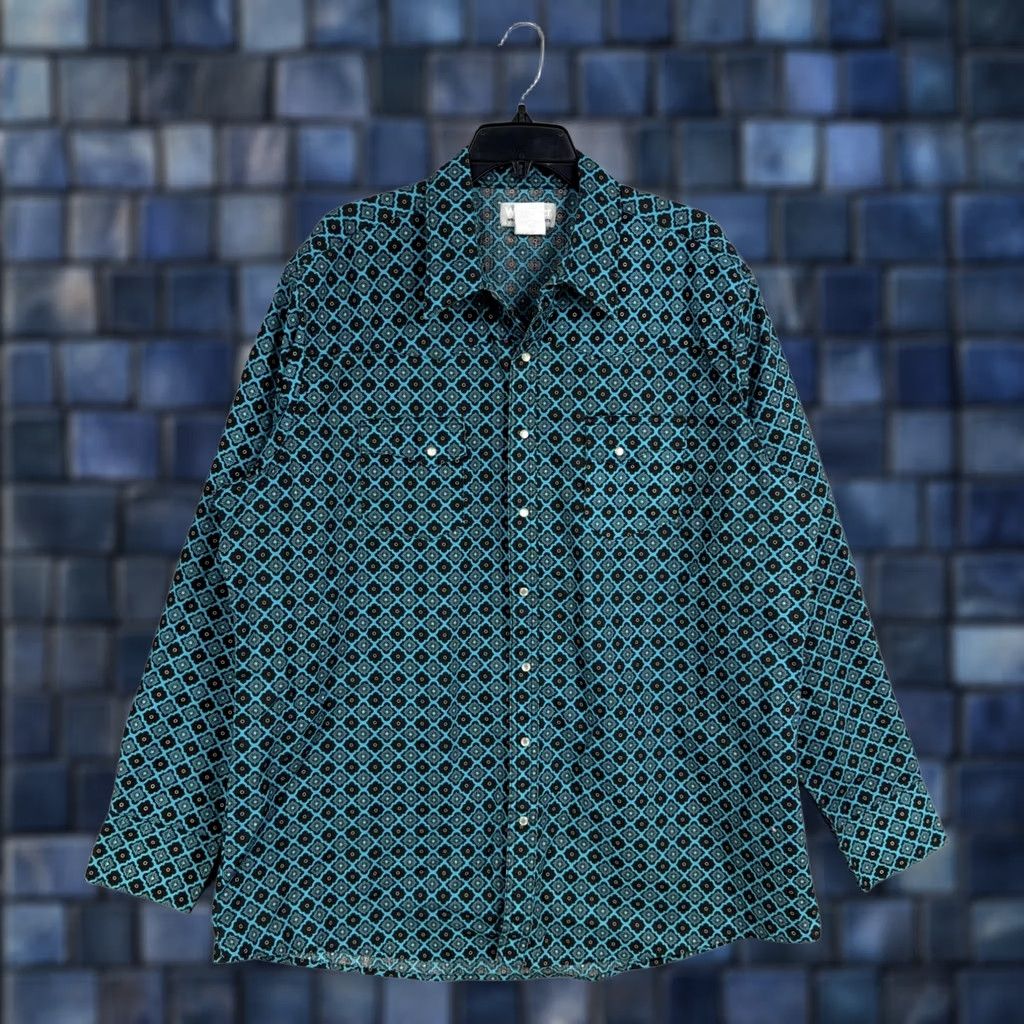 Wrangler Wrangler Shirt Mens 2XLT Blue Black Geometric Pearl Snap Western Cowboy Ranch Size US XXL / EU 58 / 5 - 1 Thumbnail
