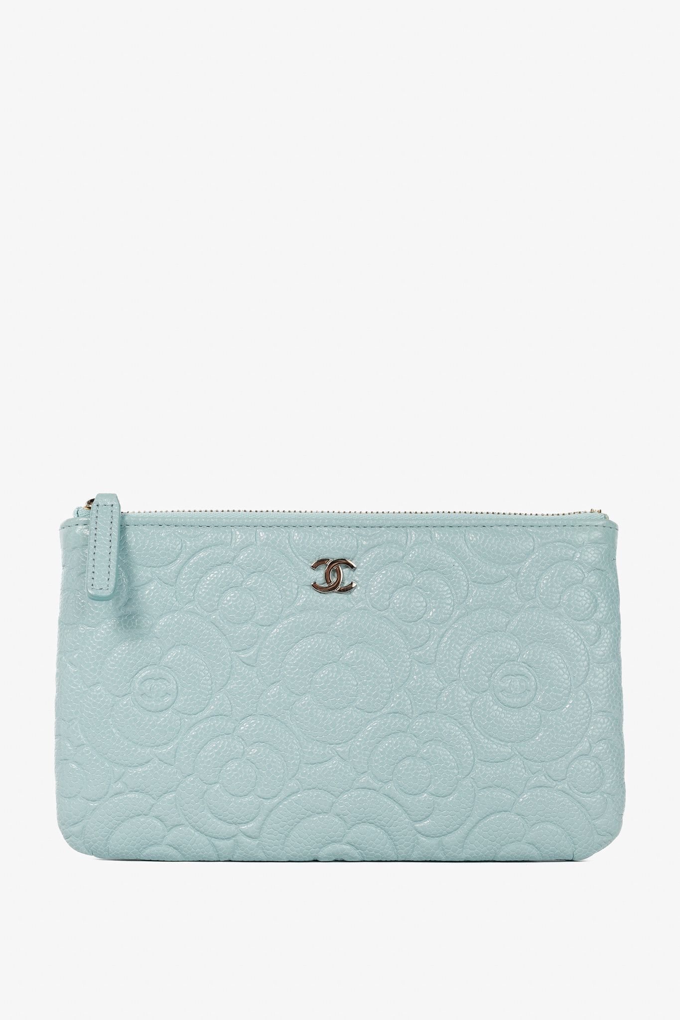 Chanel Chanel Light Blue Caviar Camellia-Embossed Small O-Case Size ONE SIZE - 1 Thumbnail