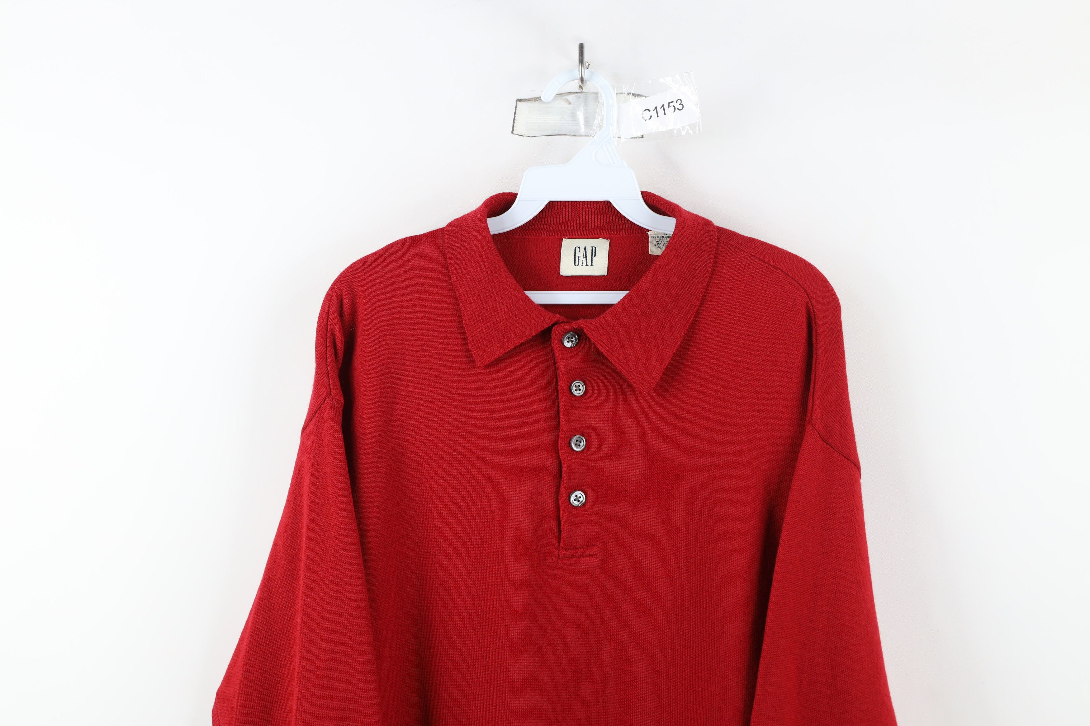 Gap Vintage 90s Gap Merino Wool Knit Collared Polo Sweater Red Size US S / EU 44-46 / 1 - 2 Thumbnail