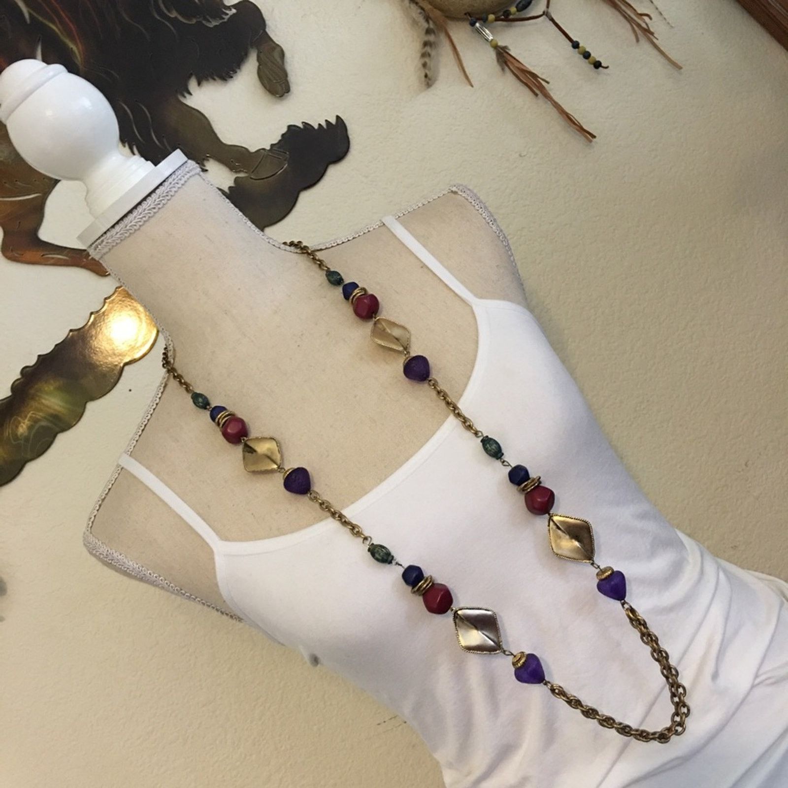 Jewelry Long gold tone chain link acrylic bead necklace Size ONE SIZE - 3 Thumbnail