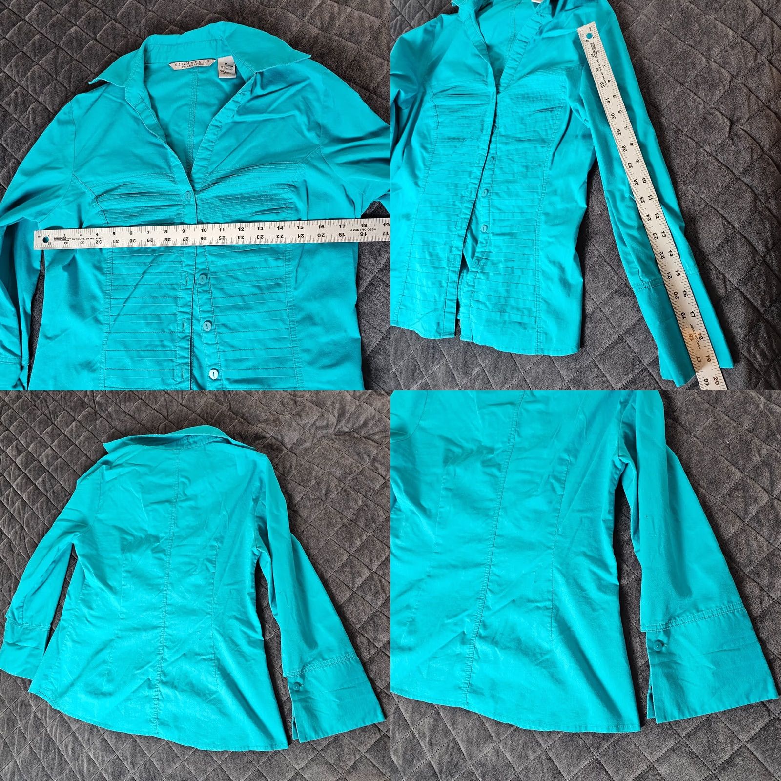 Vintage Signature by Larry Levine Womens Button-Up Blouse Long Sleeve Teal Size M Size M / US 6-8 / IT 42-44 - 8 Thumbnail