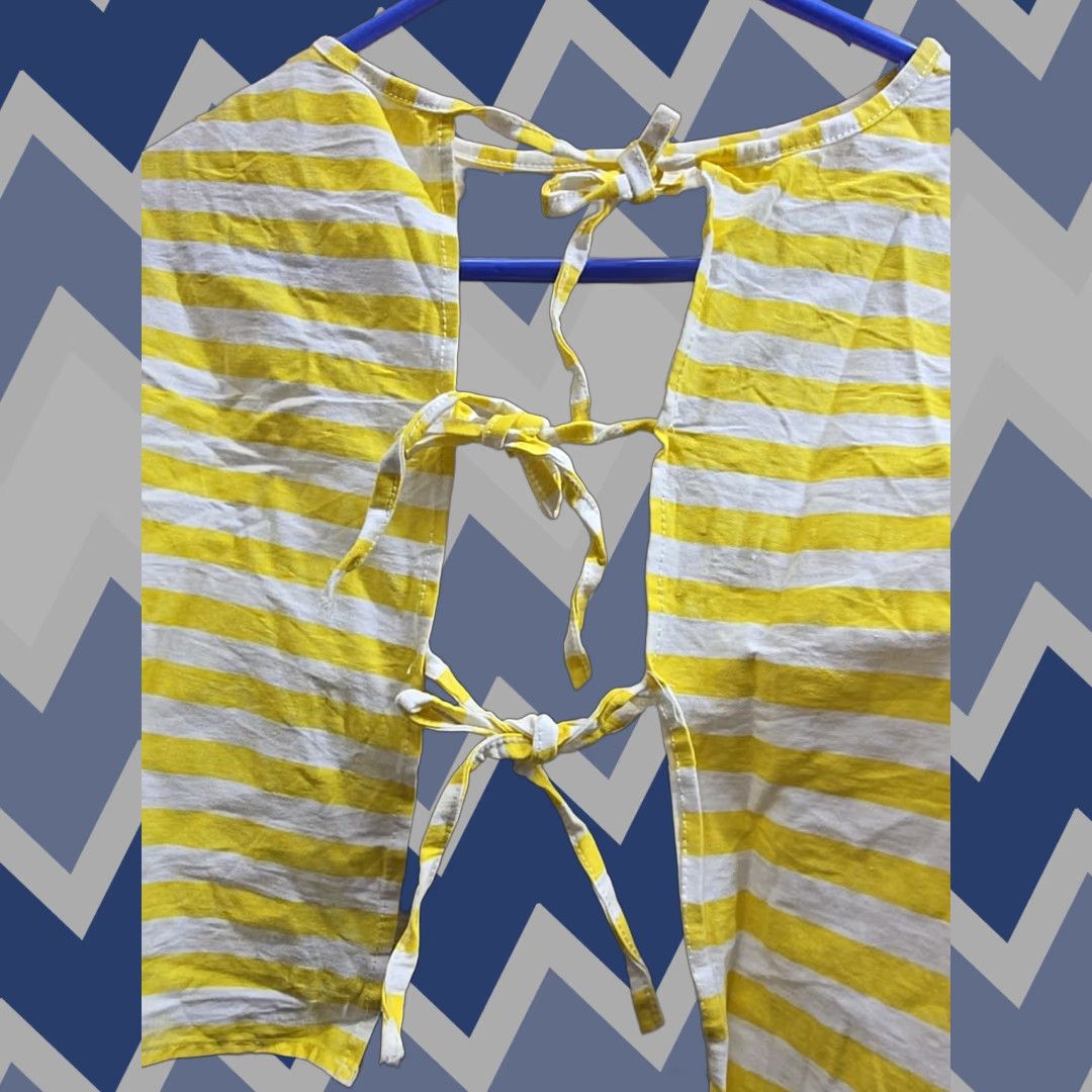 Bell VINTAGE Yellow White Striped 3/4 Bell Sleeve Open Back Ties Blouse Shirt Top Sz M Size M / US 6-8 / IT 42-44 - 1 Thumbnail
