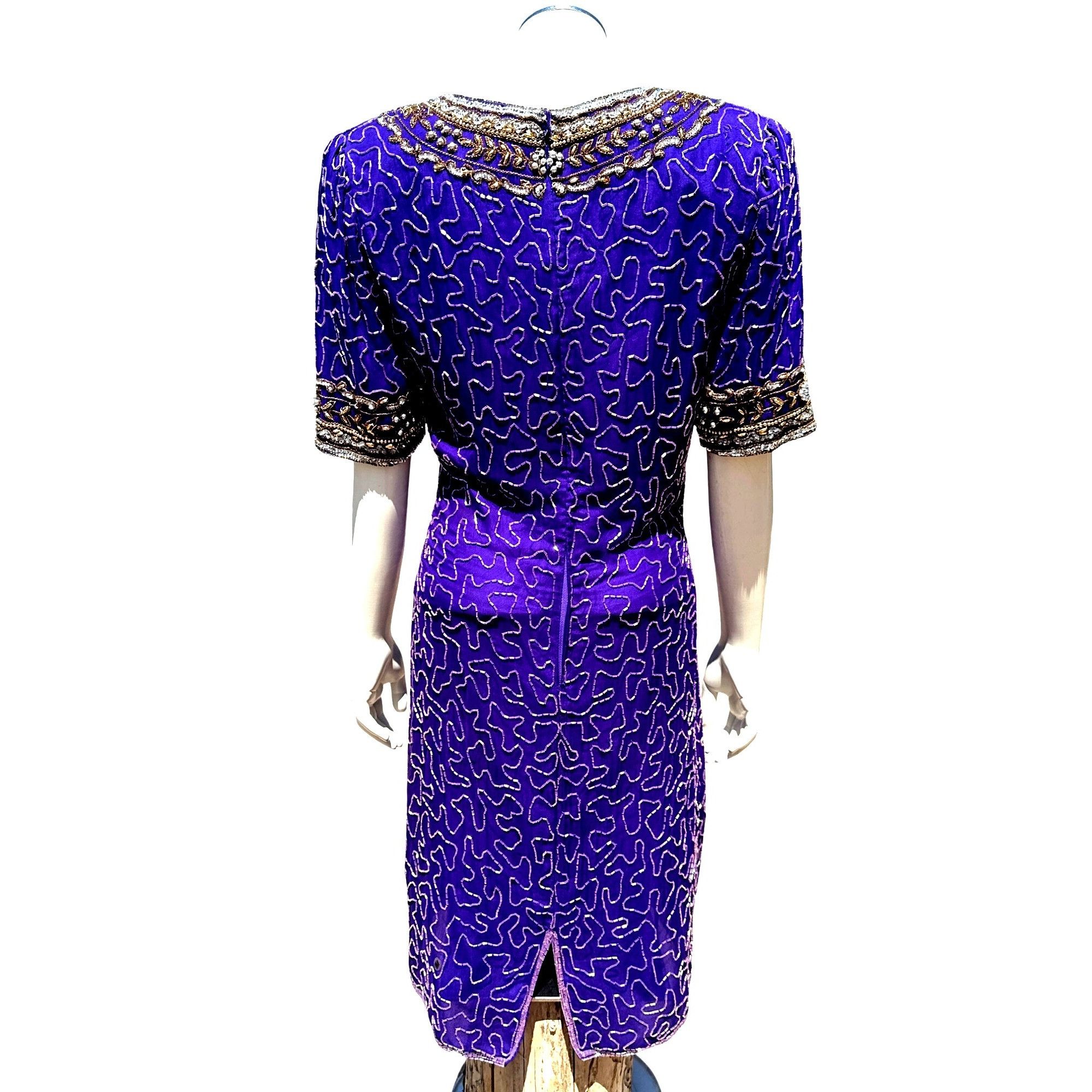 Other All Silk Vintage Dress by Lawrence Kazar Med Purple Beaded C Size S / US 4 / IT 40 - 5 Thumbnail
