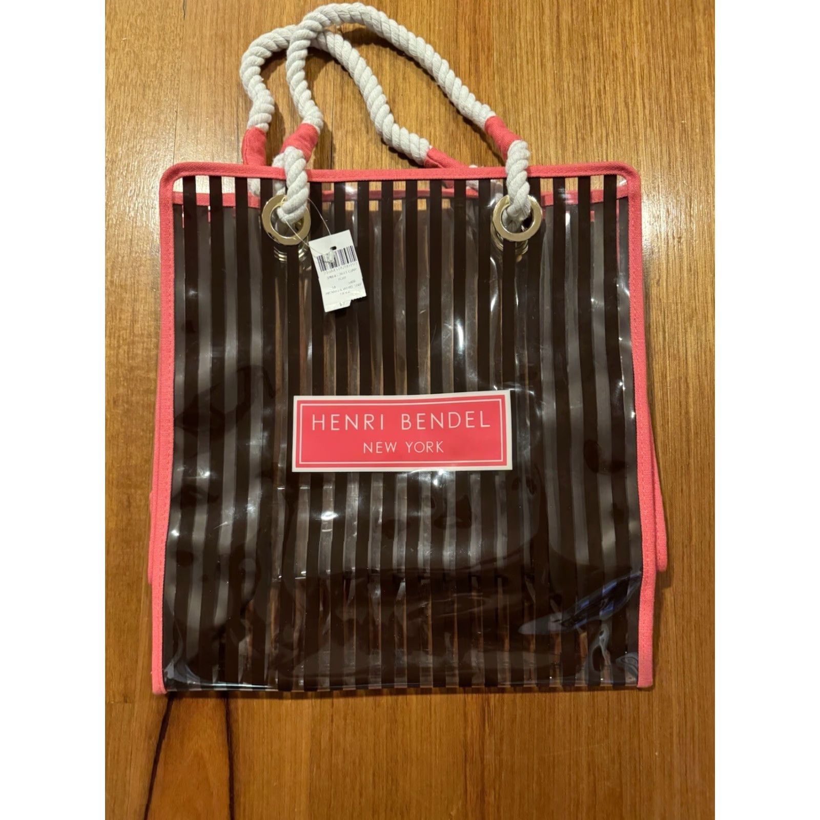 Henri Bendel VINTAGE Henri Bendel Tote Bag Womens Canvas Trimmed Tote Pink Brown White Stripe Medium Size ONE SIZE - 2 Thumbnail