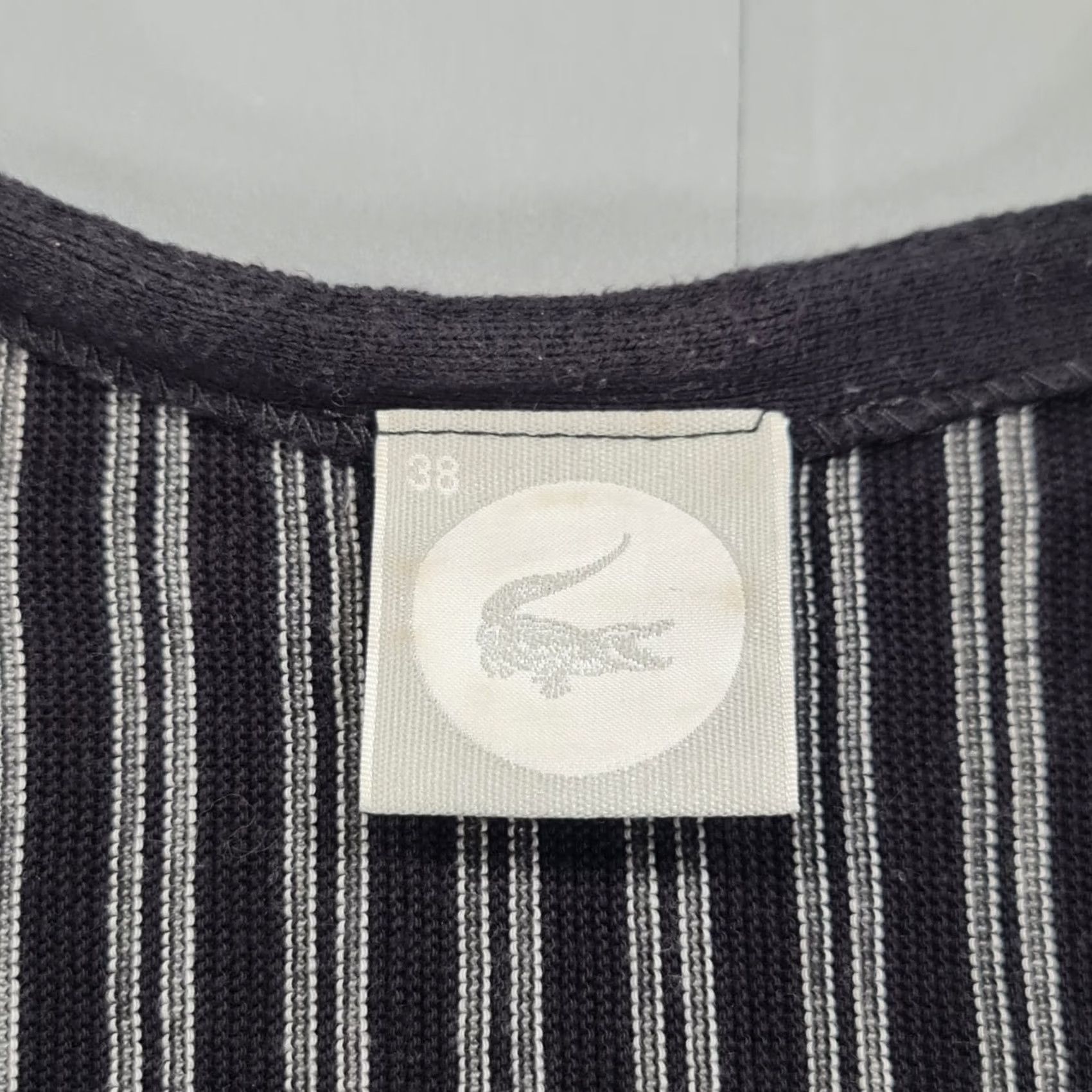 Lacoste Lacoste Womens Jumper Black Stripped Cotton Knit Sweater V-Neck Long Sleeve Casual Designer Limited Edition 10 UK 38 Size XS / US 0-2 / IT 36-38 - 3 Thumbnail