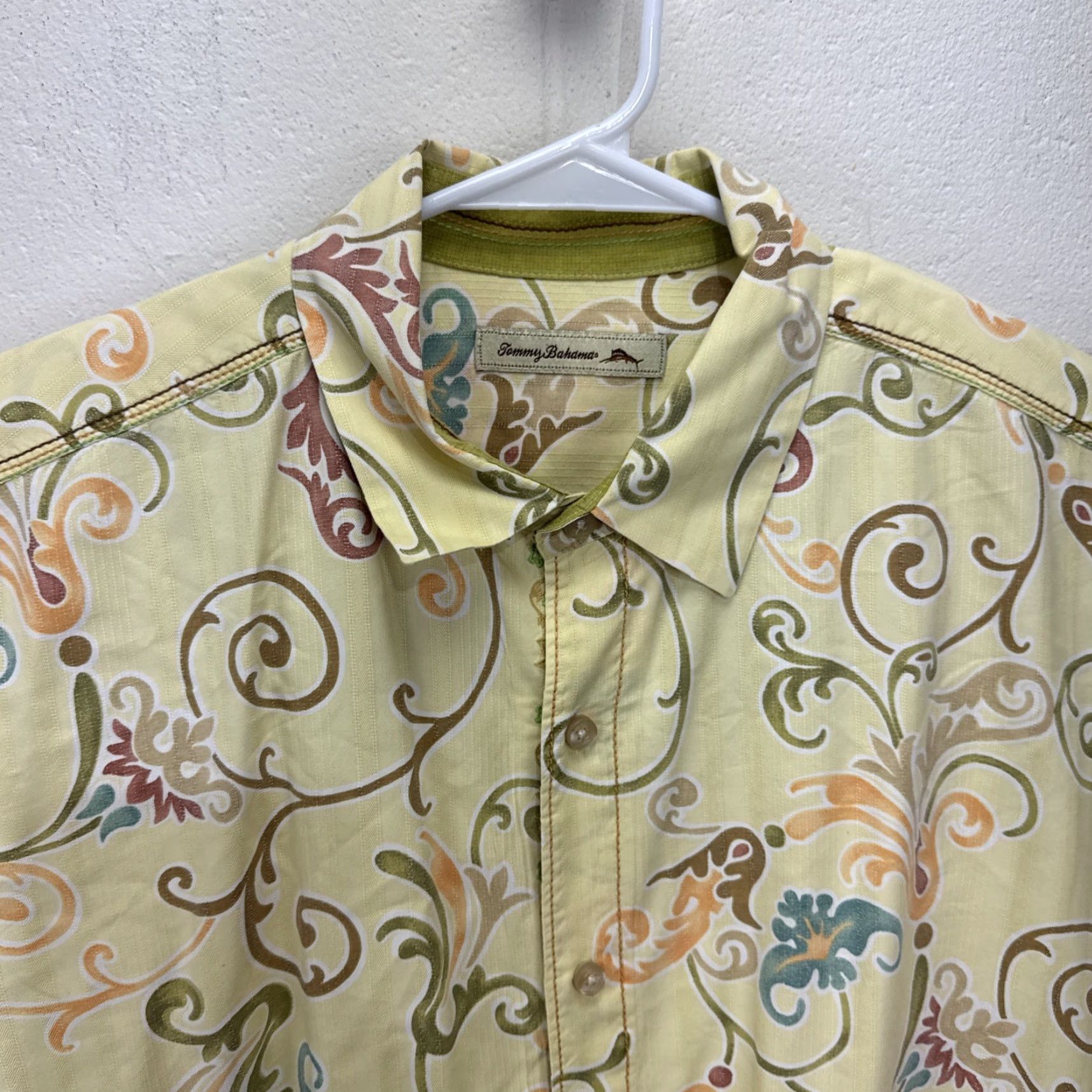 Tommy Bahama Tommy Bahama PAISLEY Shirt Men's Large Yellow Floral Linen-Blend Flip Cuff Size US L / EU 52-54 / 3 - 3 Thumbnail